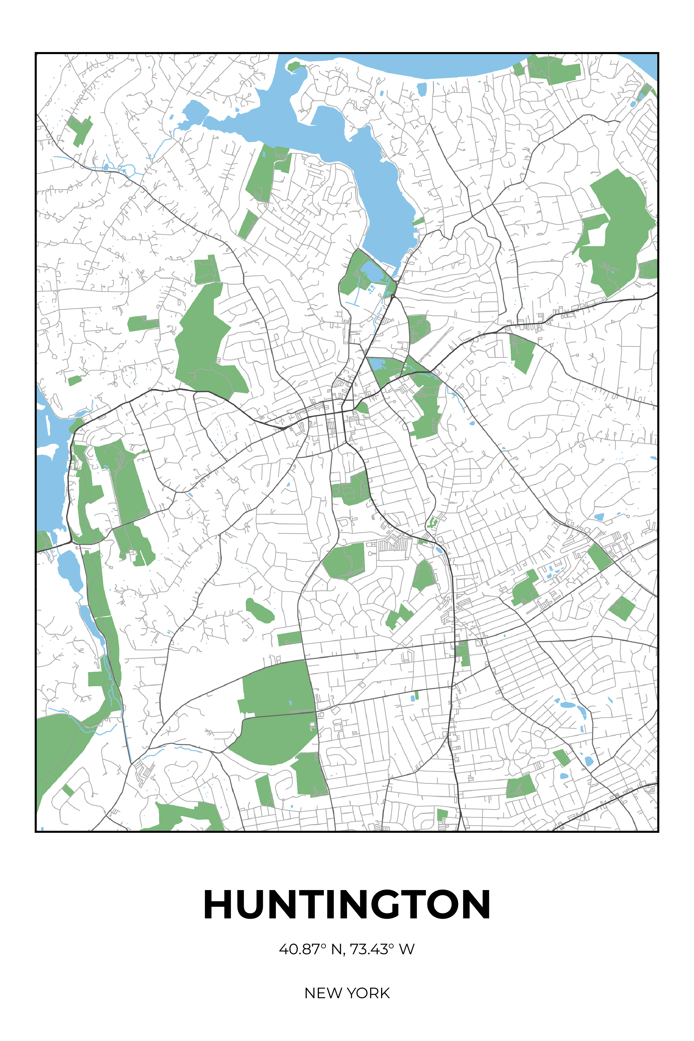 Huntington, New York Simple street map poster