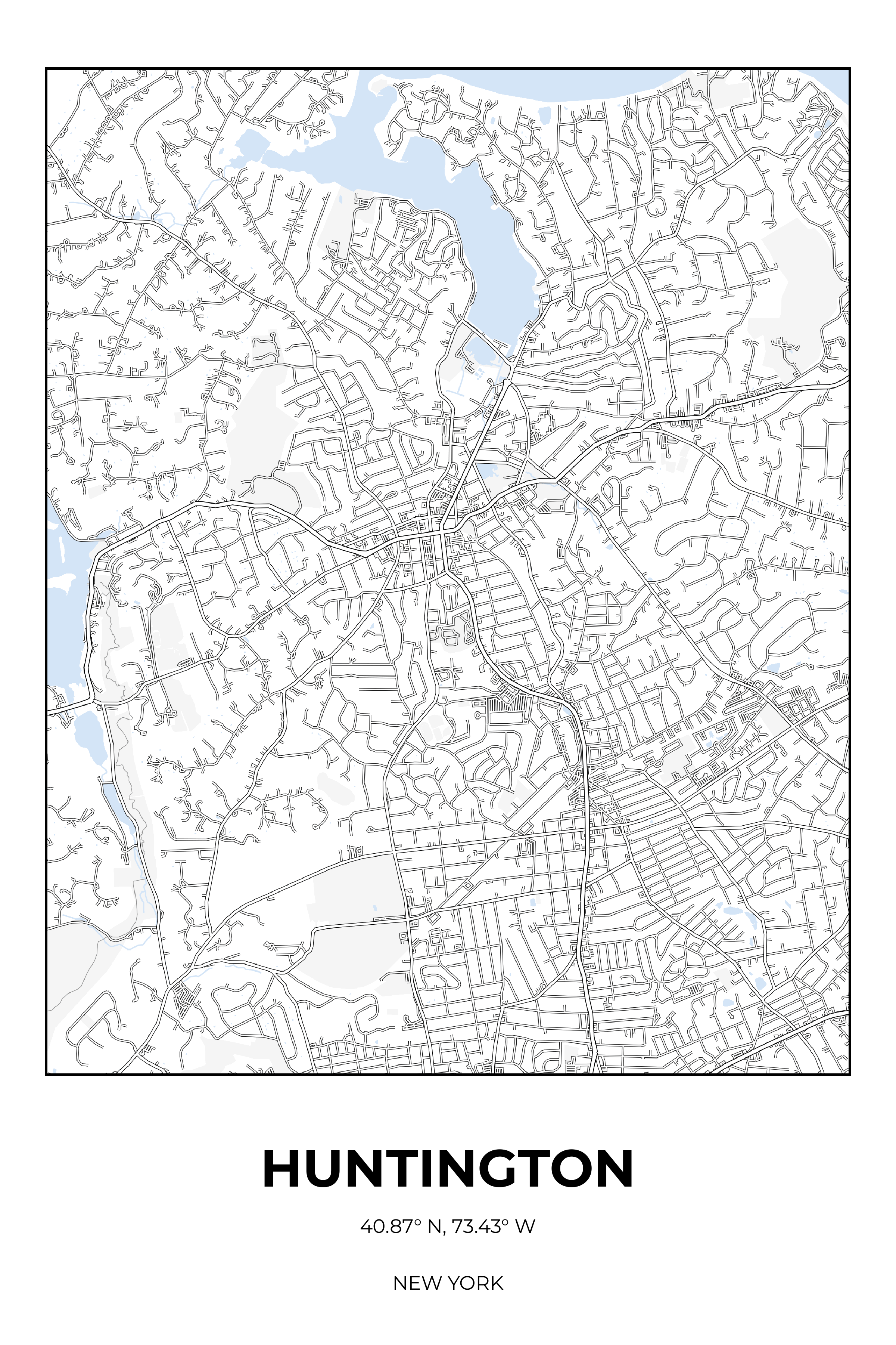 Huntington, New York Winter street map poster