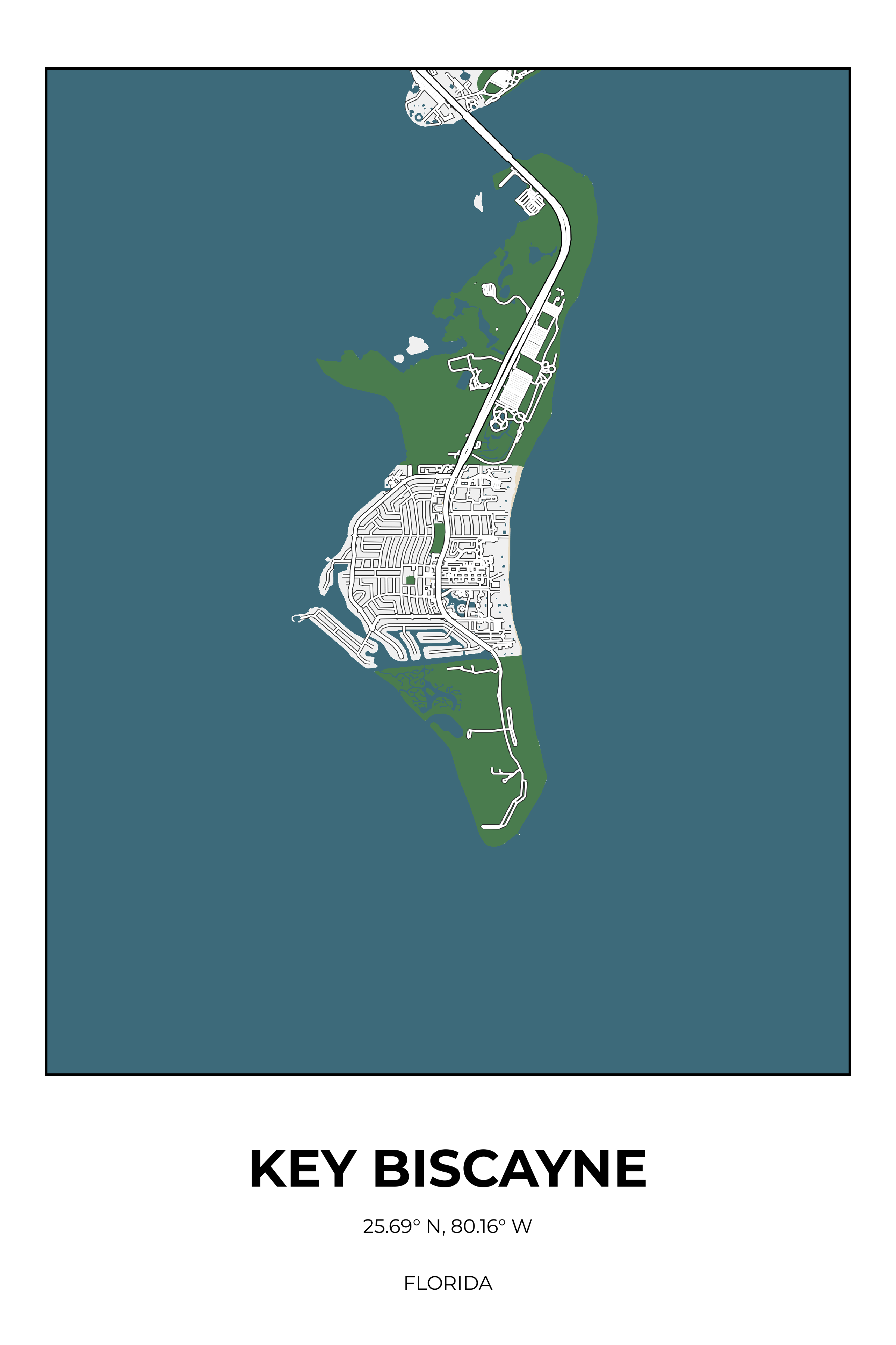 Key Biscayne, Florida Detailed street map poster