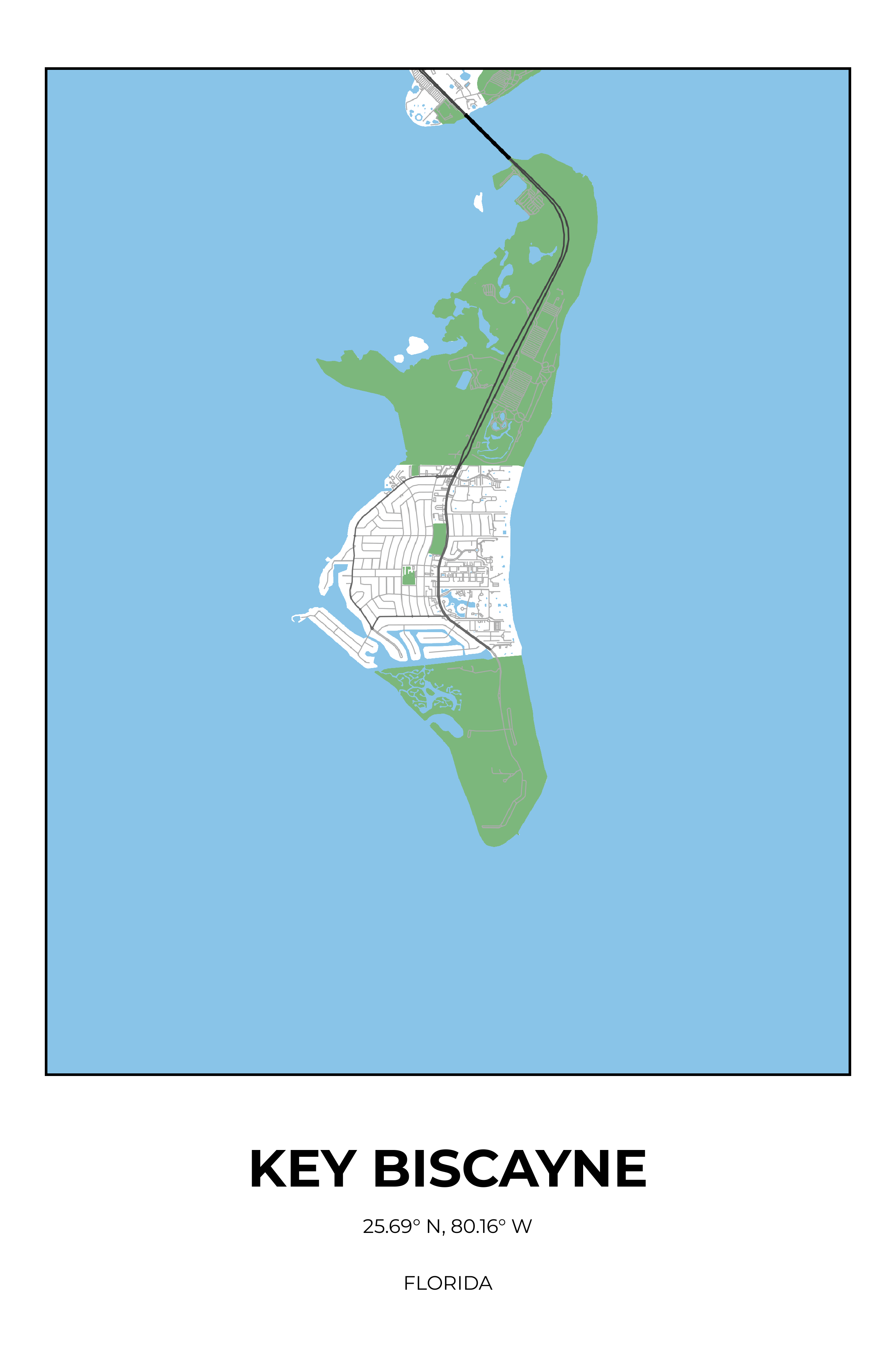 Key Biscayne, Florida Simple street map poster