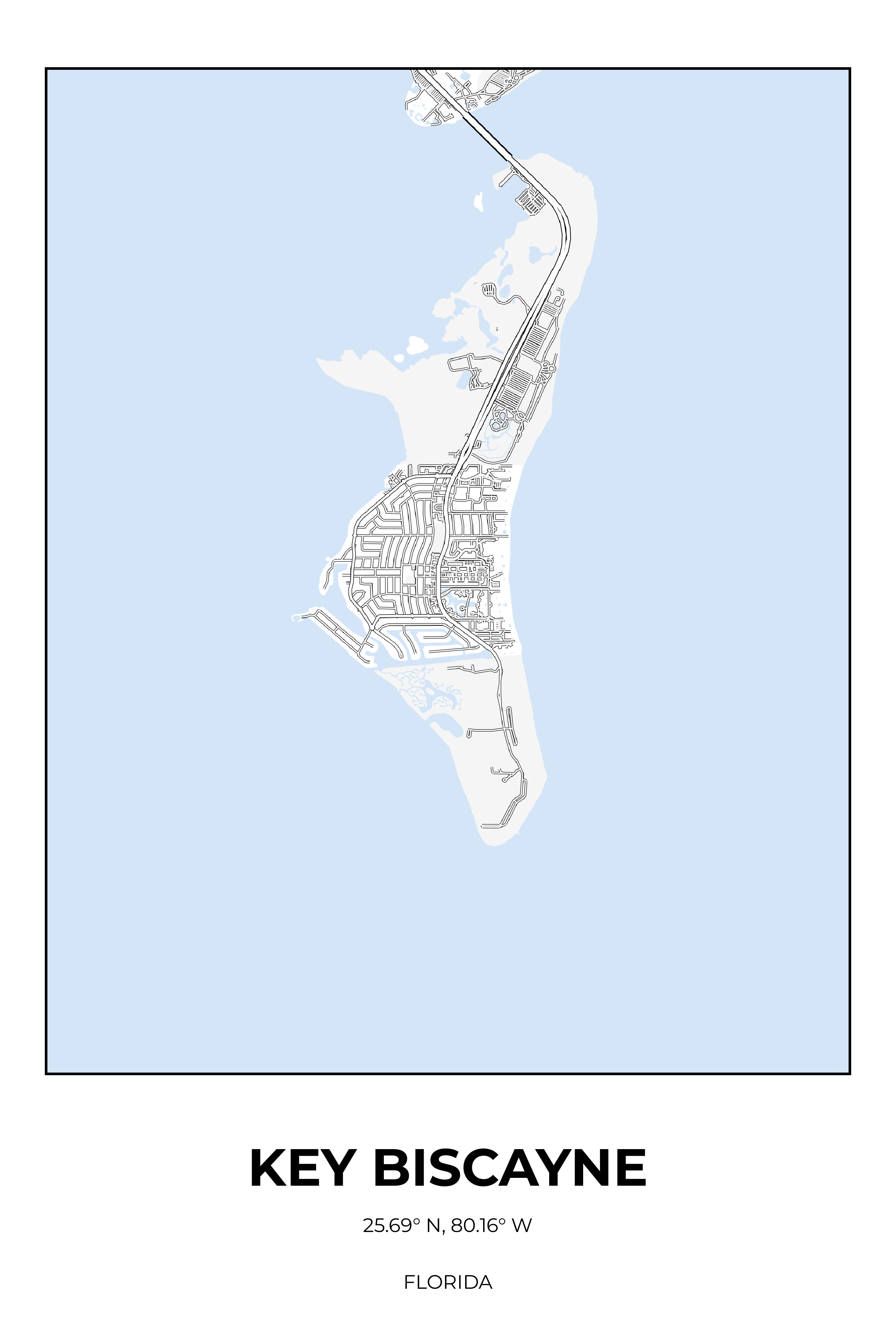 Key Biscayne Florida Winter Rectangle Map