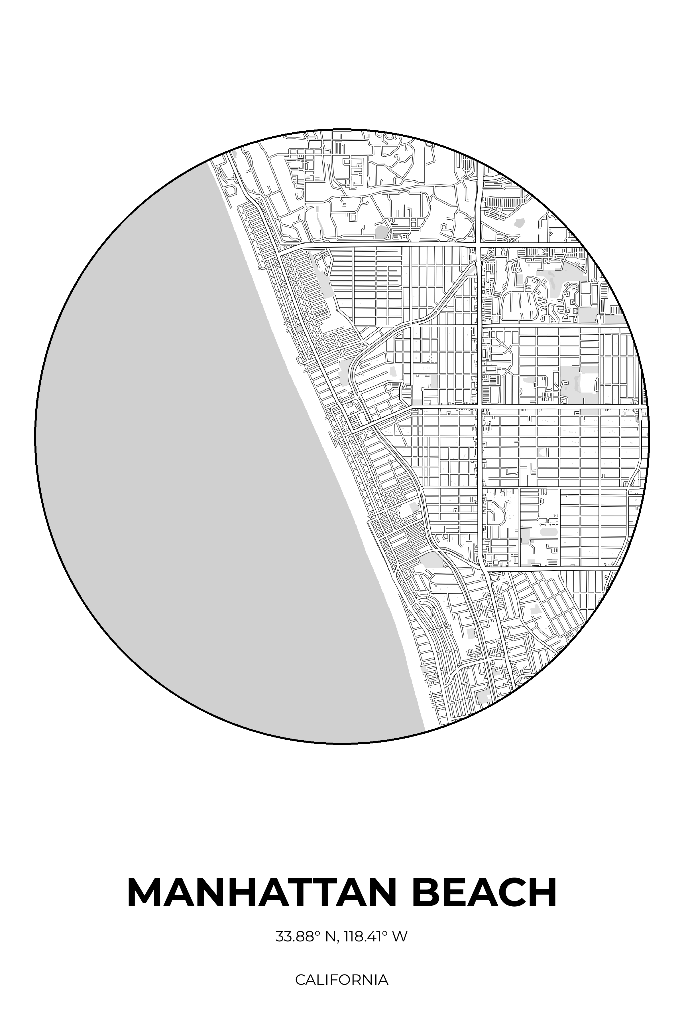 Manhattan Beach, California Monochrome circle map