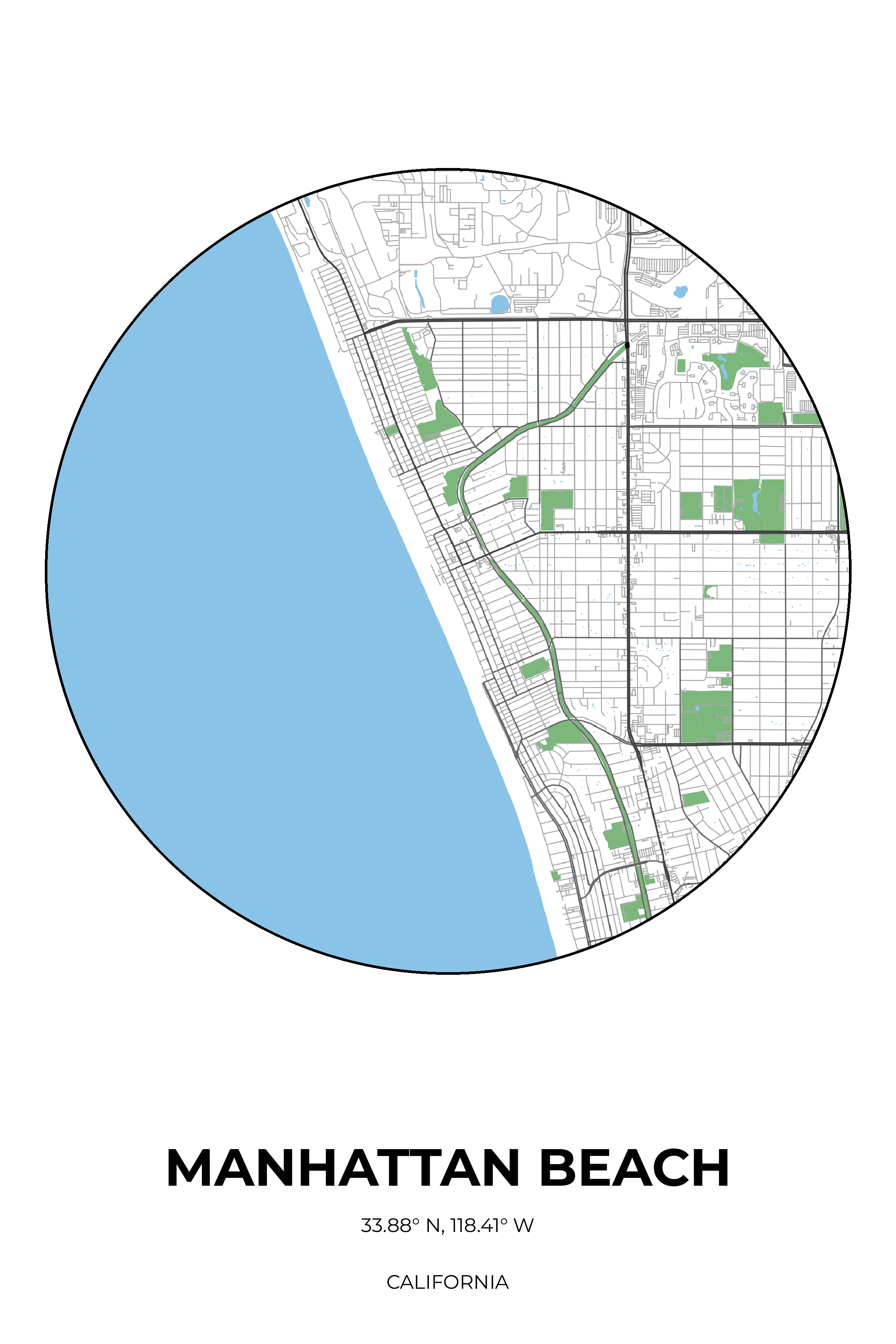 Manhattan Beach, California Simple circle map