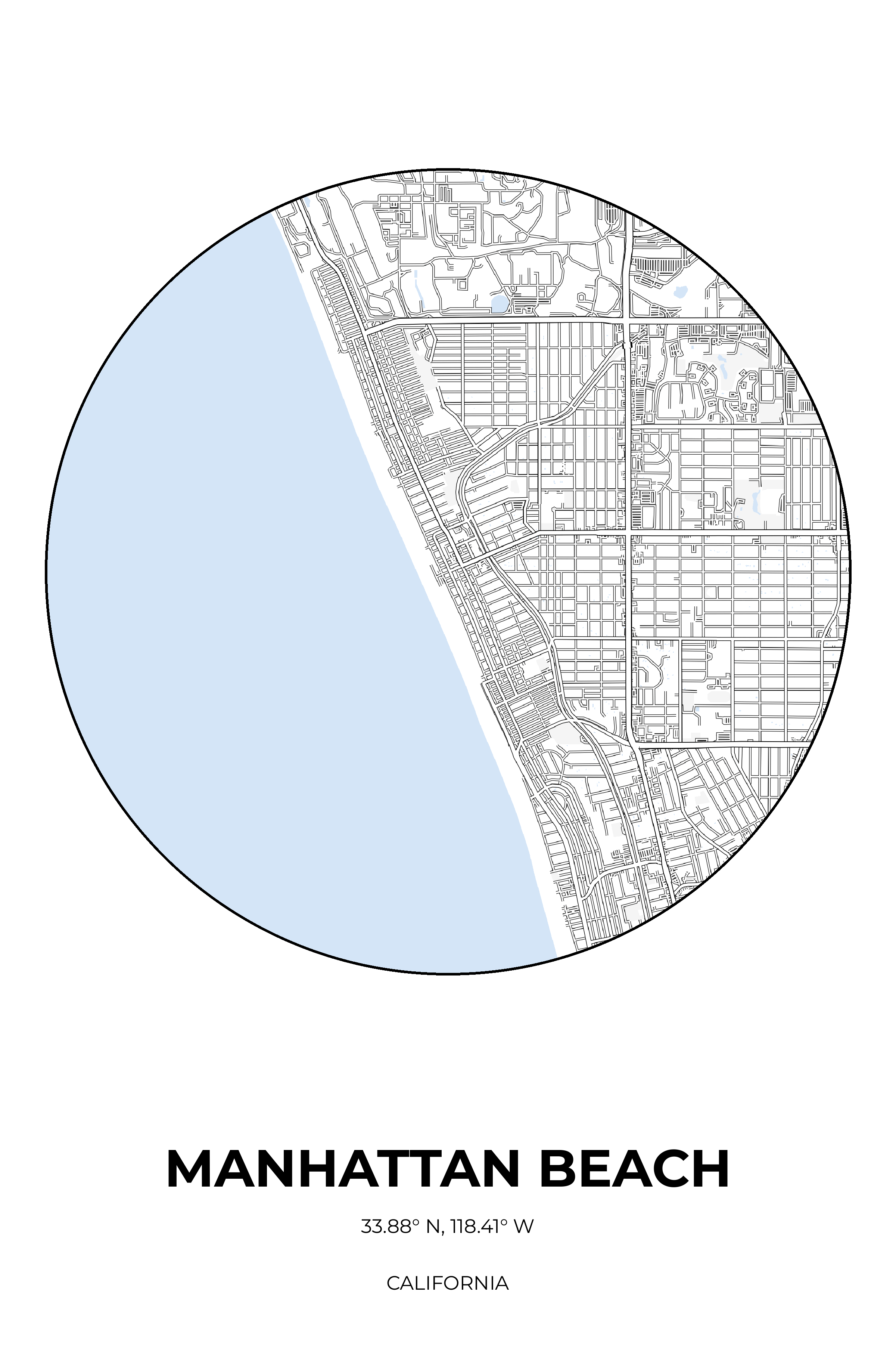 Manhattan Beach, California Winter circle map