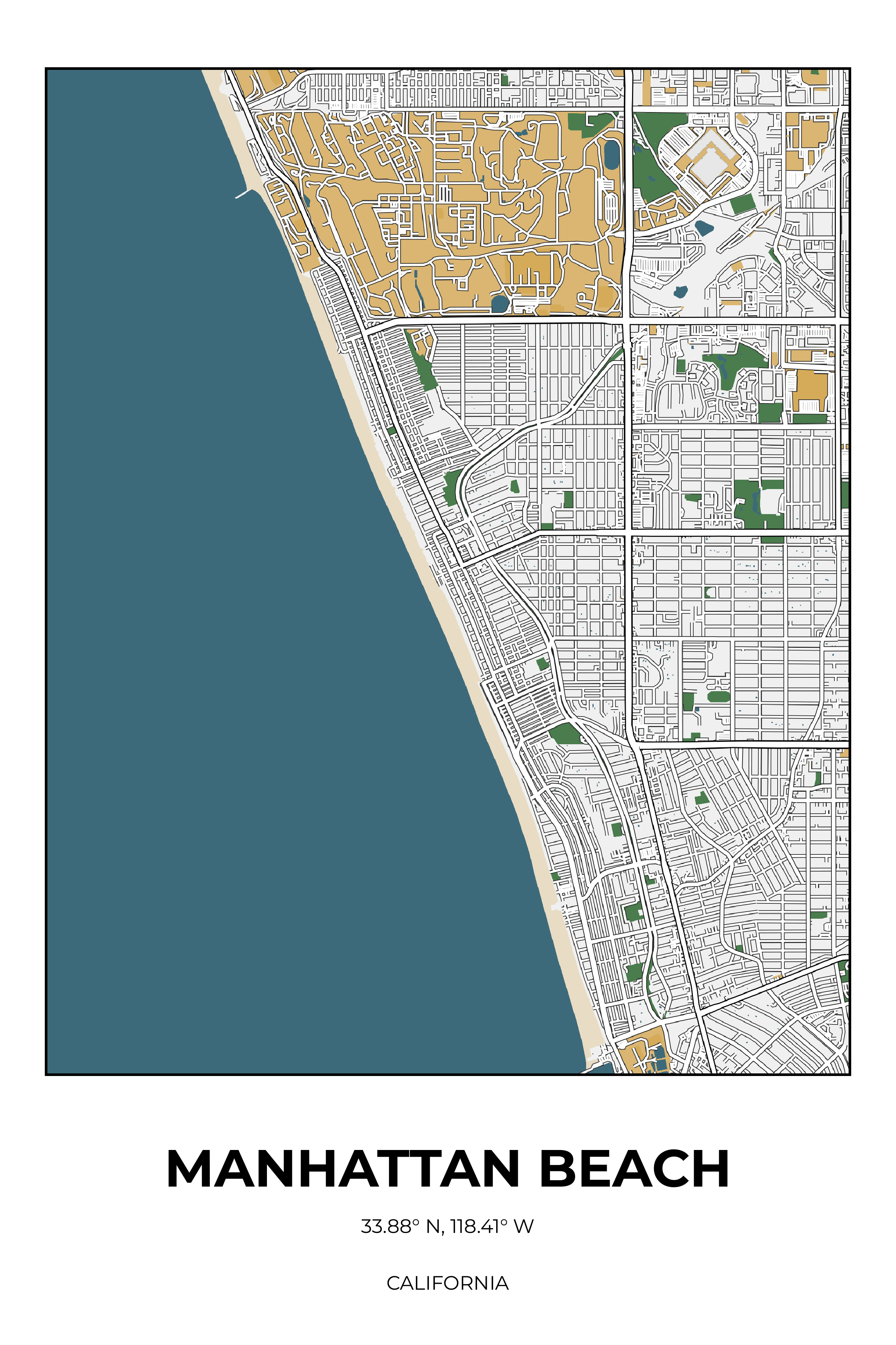 Manhattan Beach, California Detailed street map poster