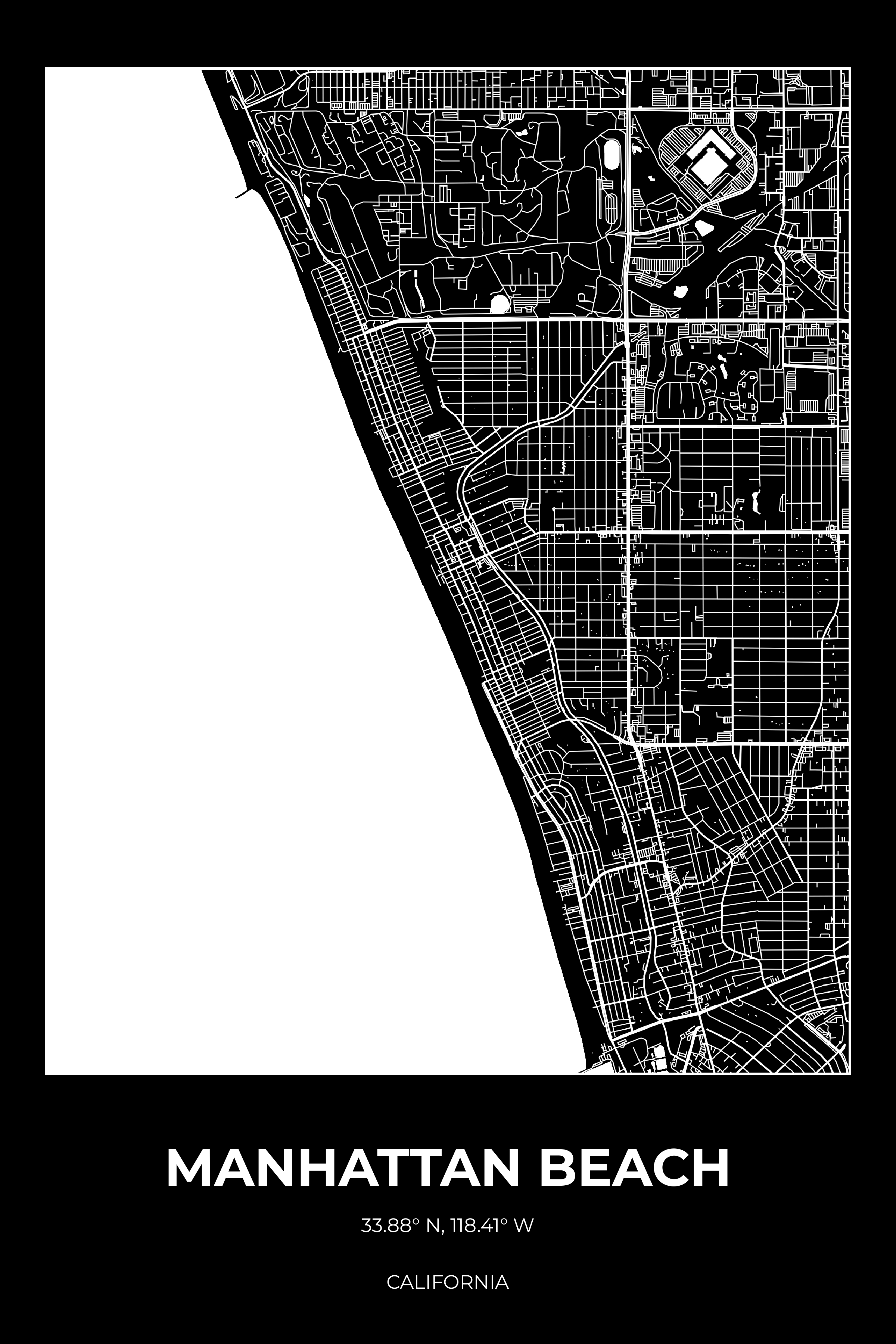 Manhattan Beach, California Inverse street map poster