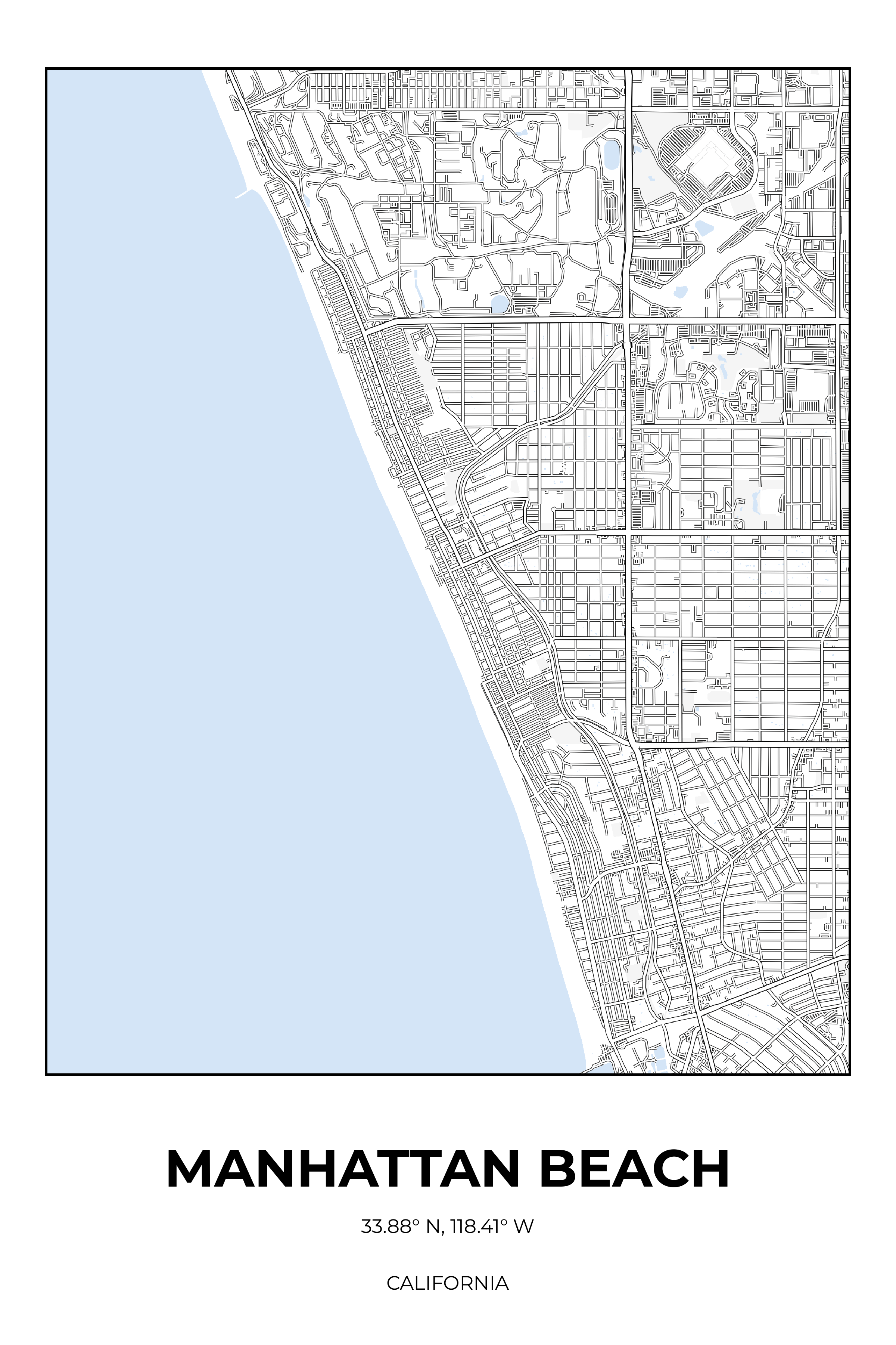 Manhattan Beach, California Winter street map poster
