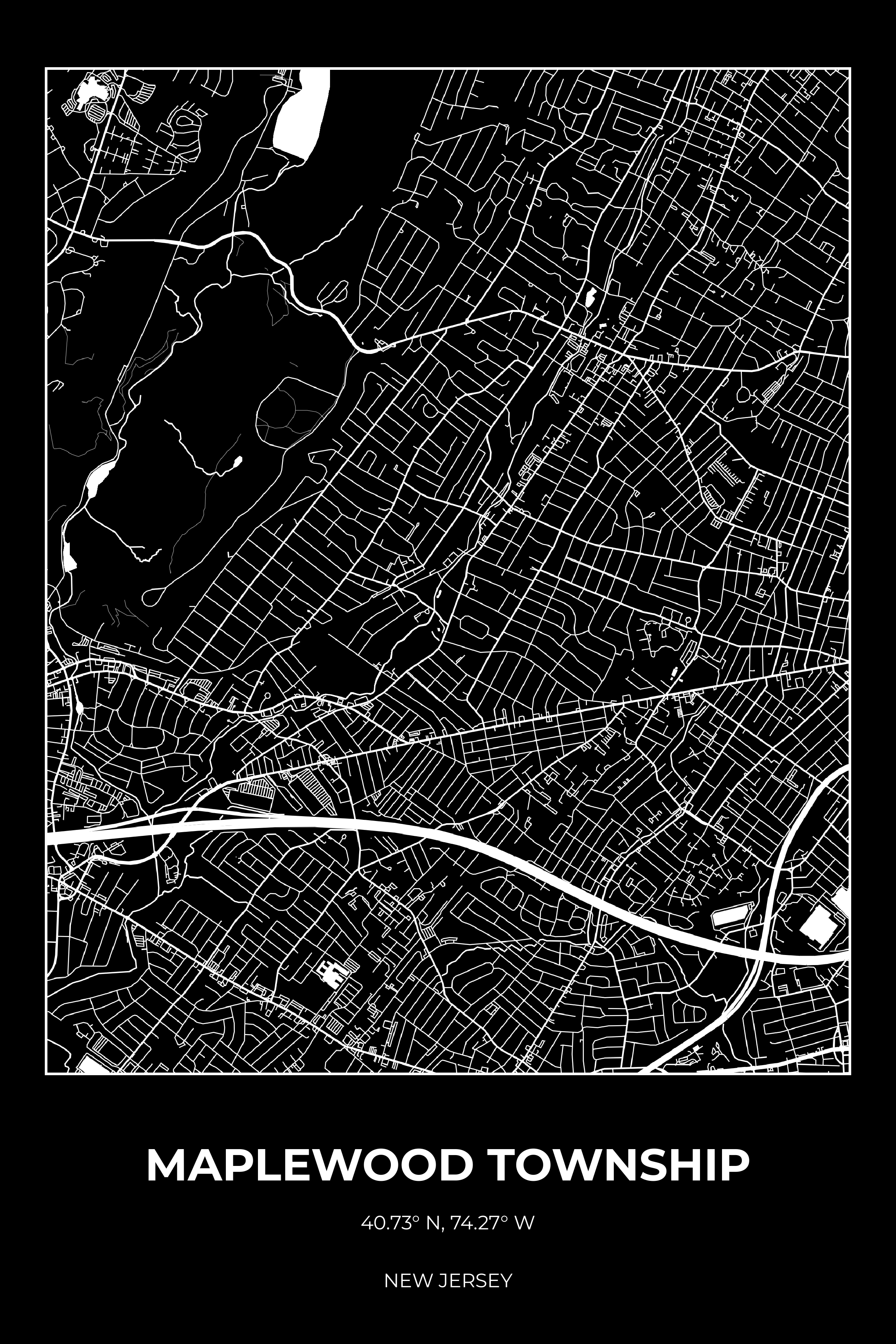 Maplewood Township, New Jersey Inverse street map poster