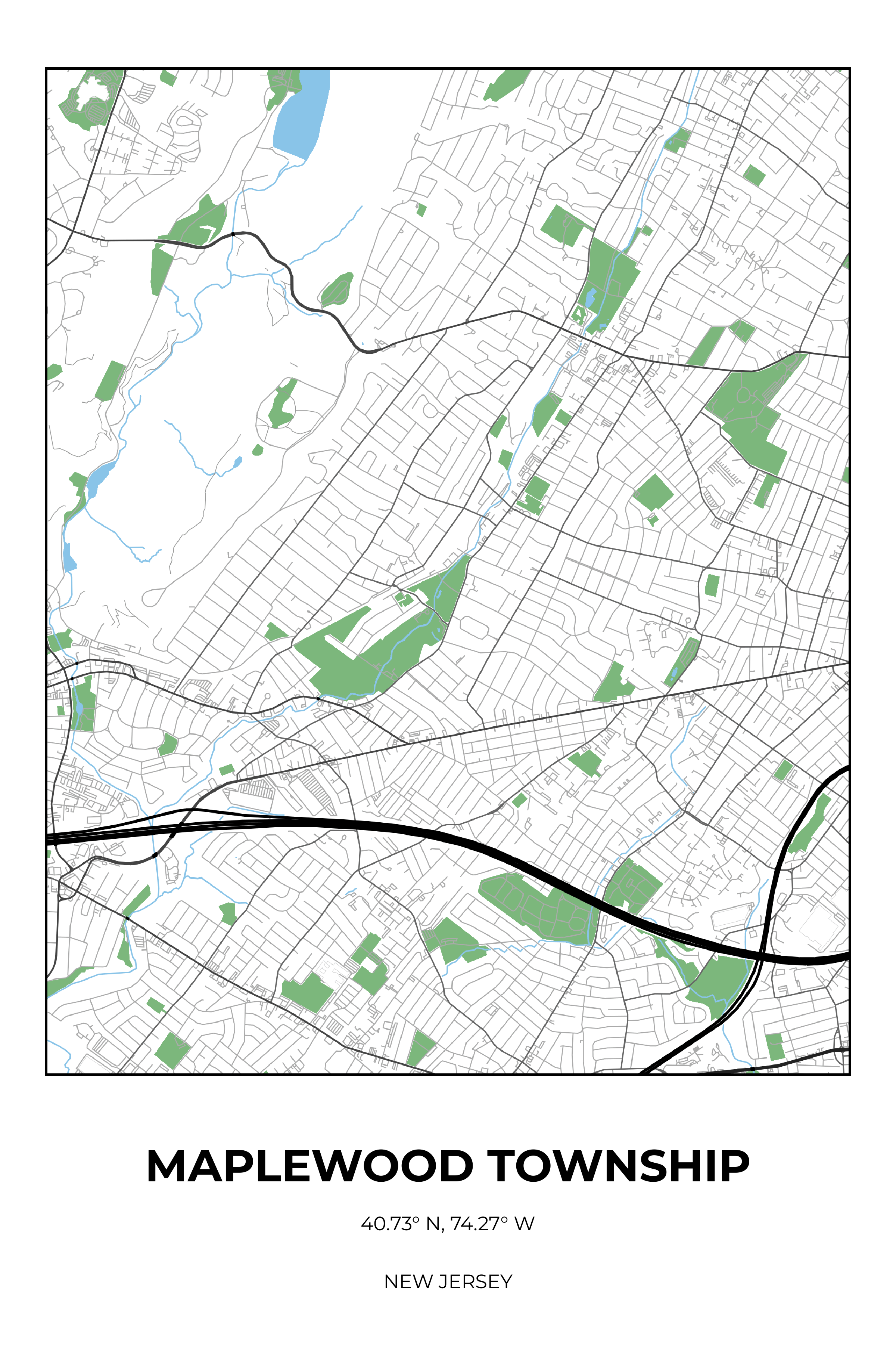 Maplewood Township, New Jersey Simple street map poster