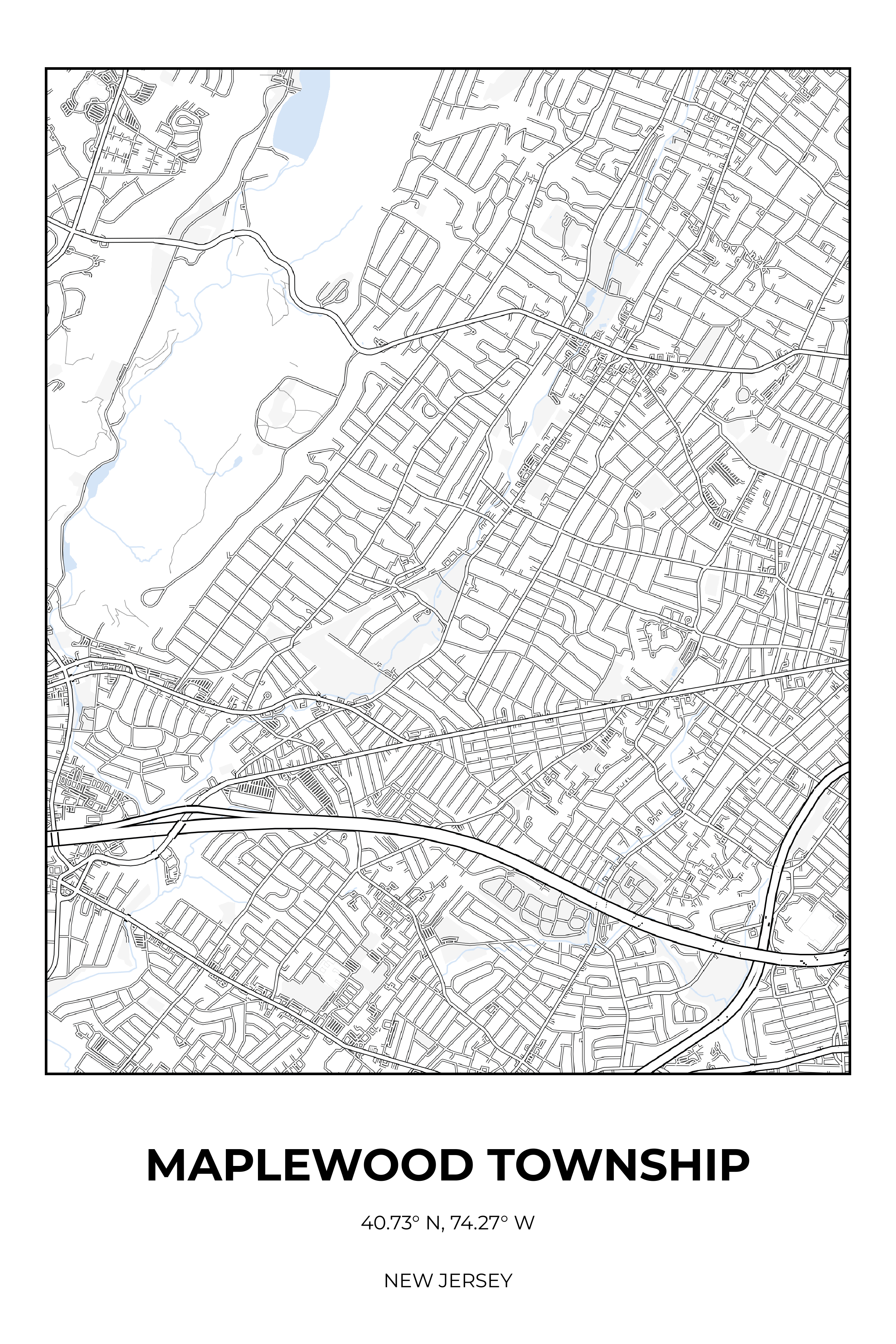 Maplewood Township, New Jersey Winter street map poster