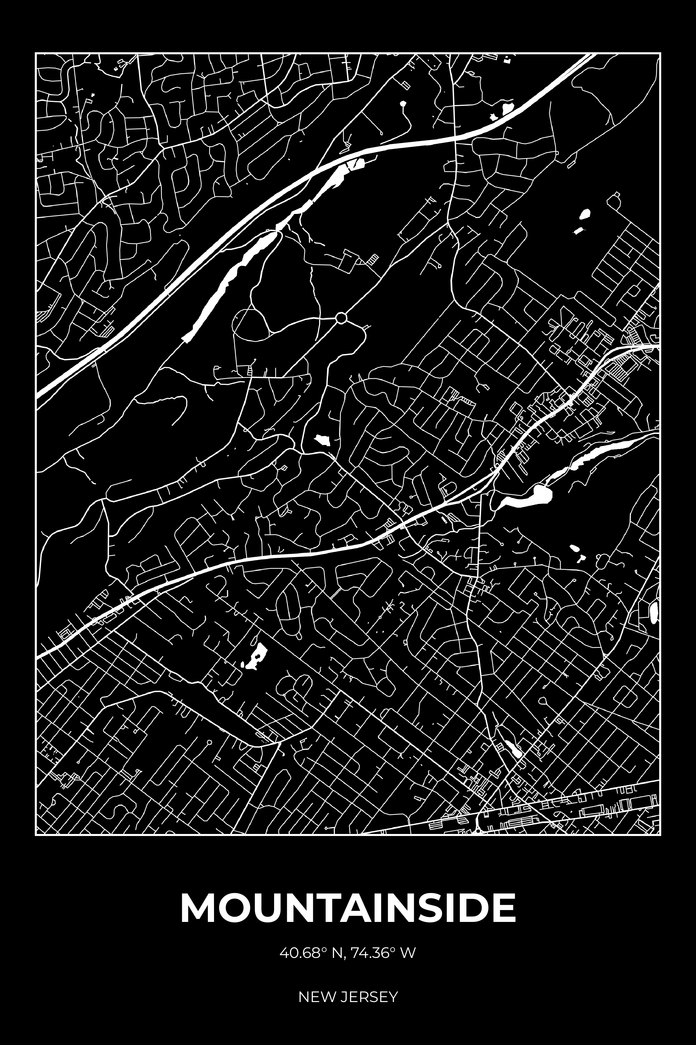 Mountainside, New Jersey Inverse street map poster