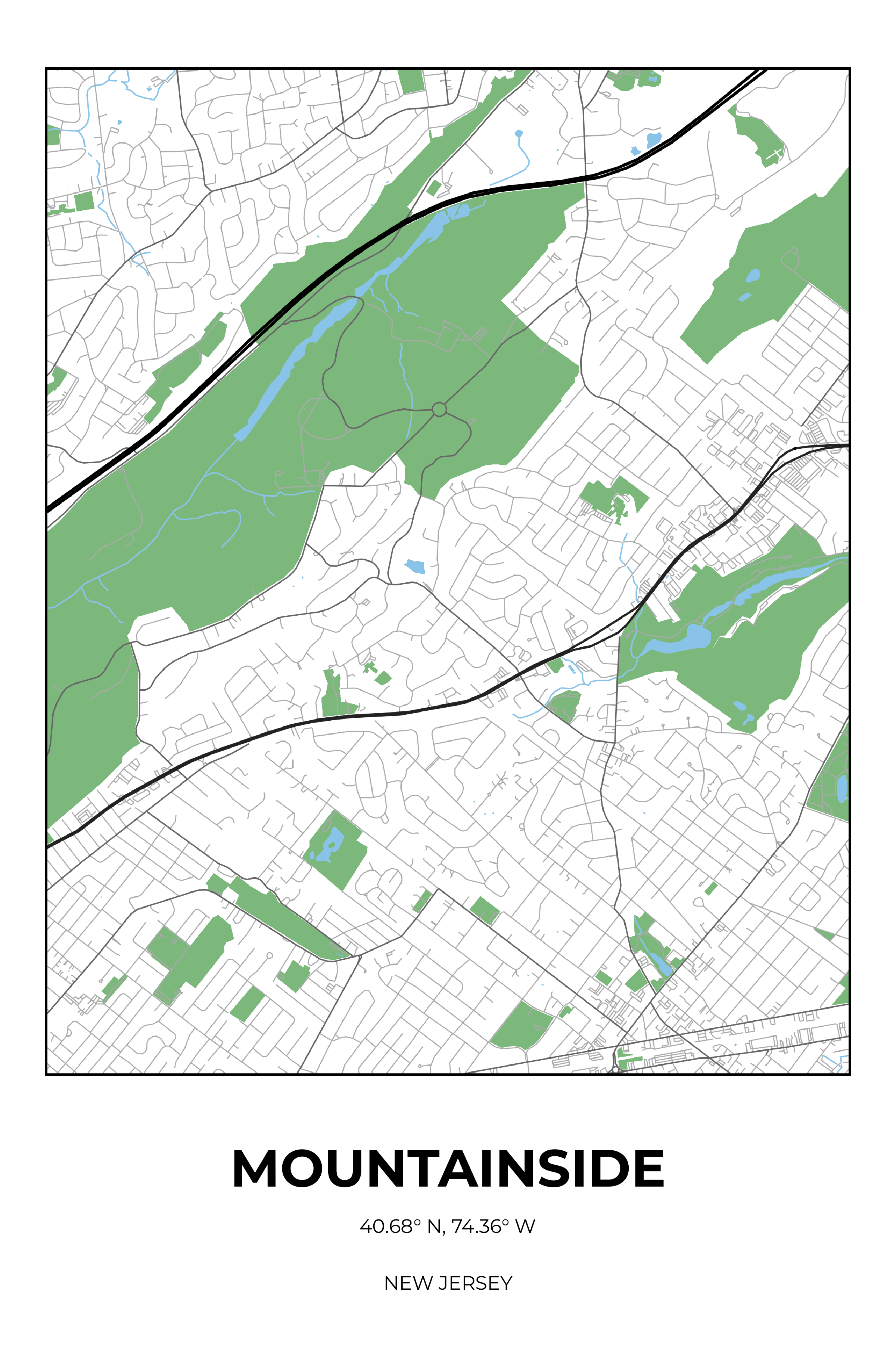 Mountainside, New Jersey Simple street map poster
