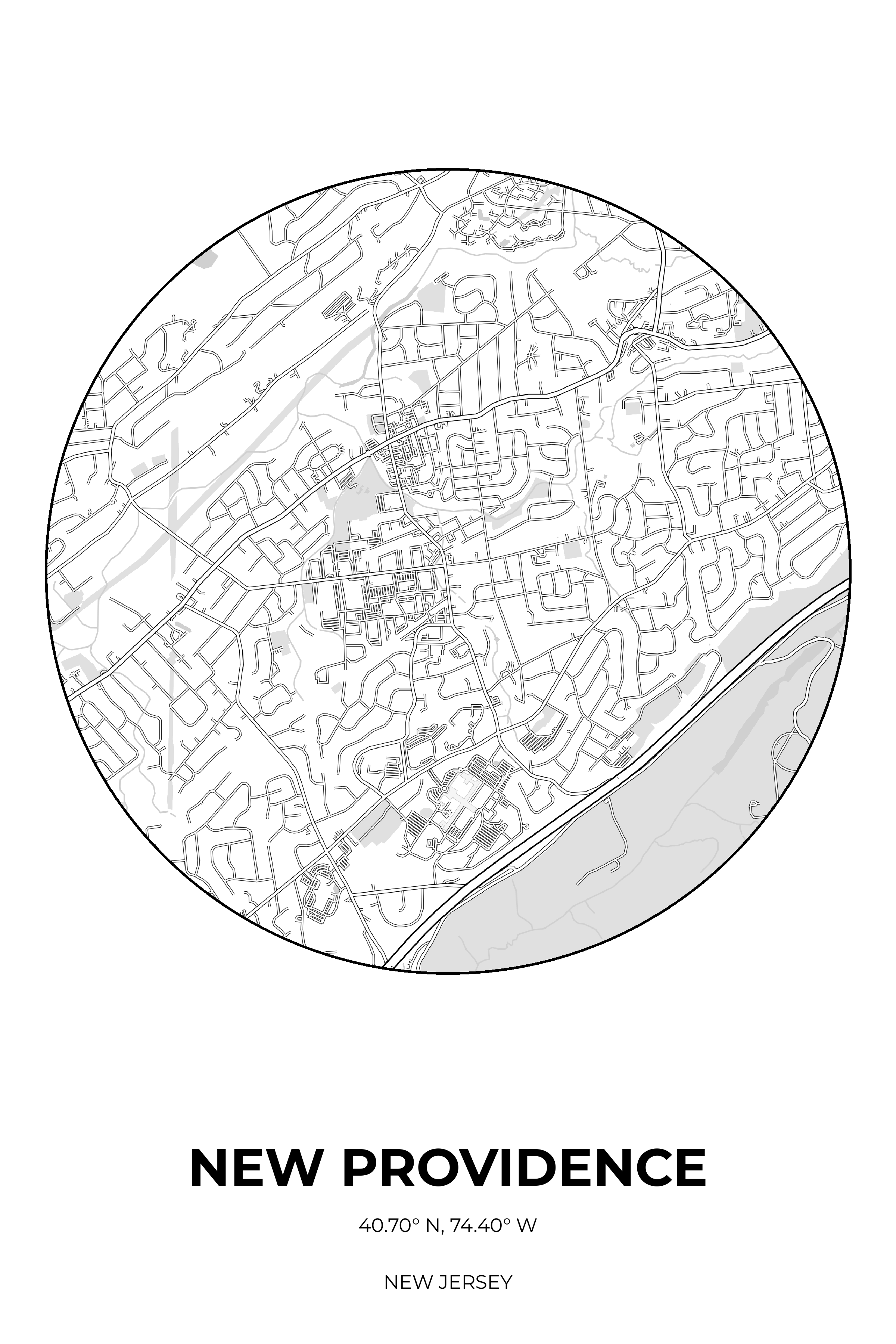 New Providence, New Jersey Monochrome circle map