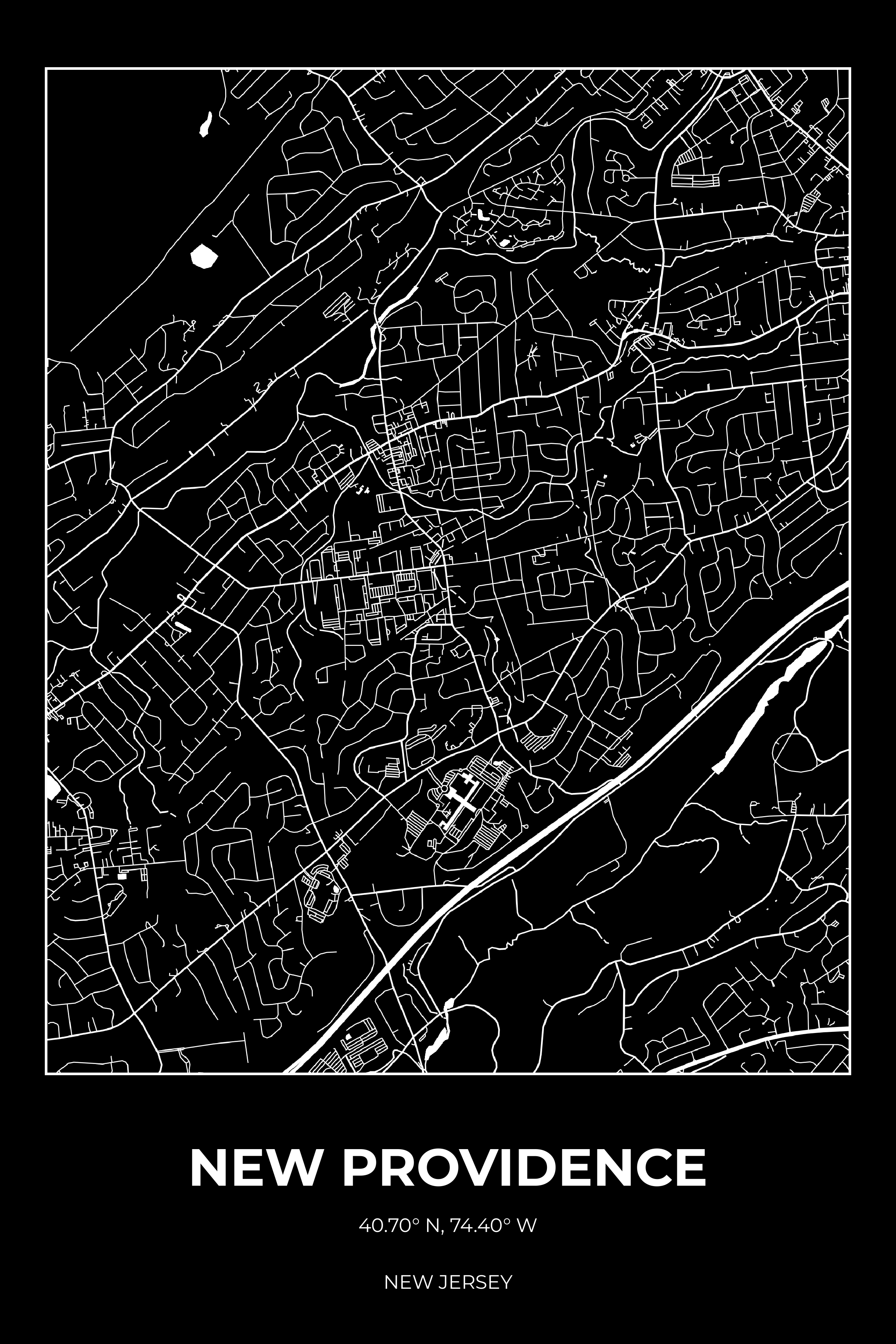 New Providence, New Jersey Inverse street map poster