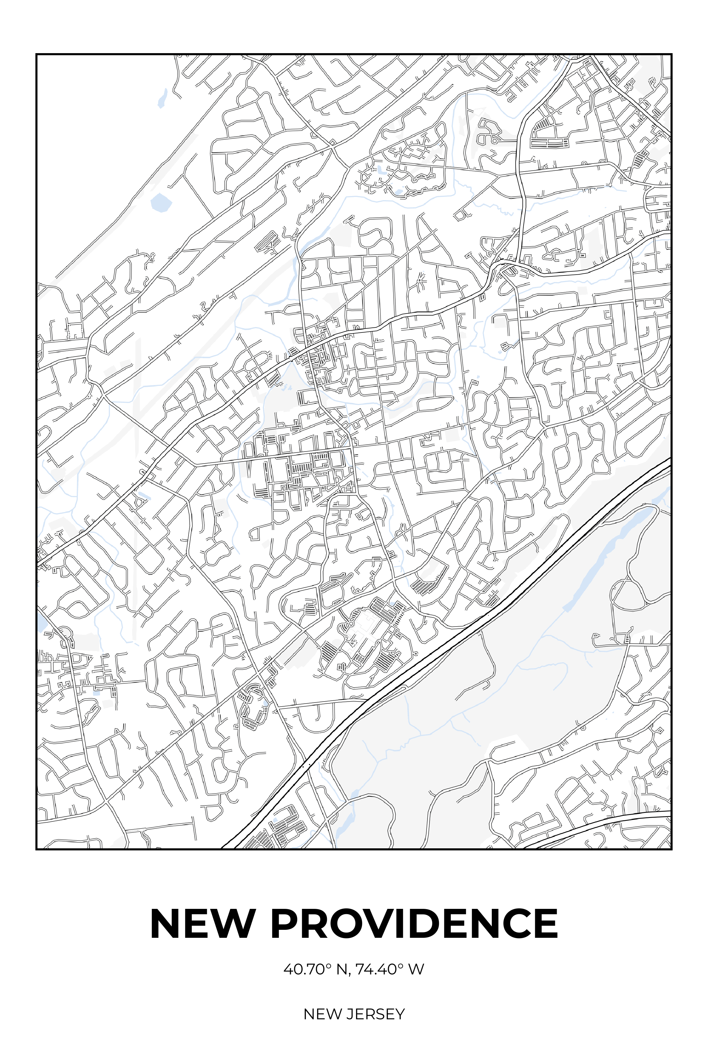 New Providence, New Jersey Winter street map poster