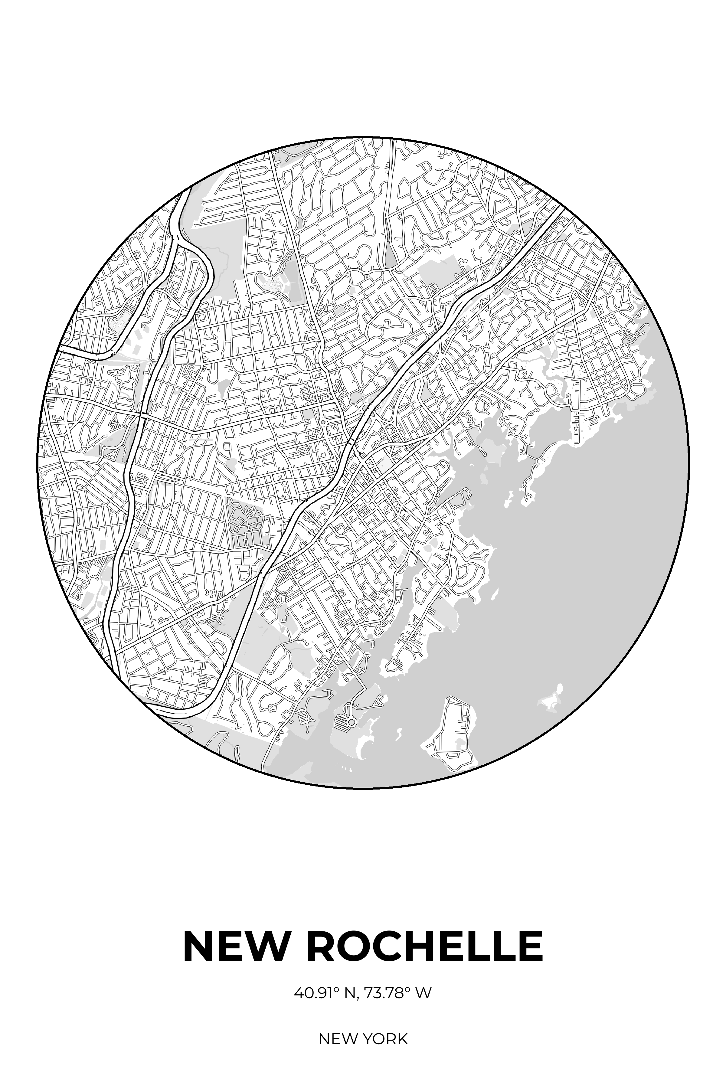New Rochelle, New York Monochrome circle map