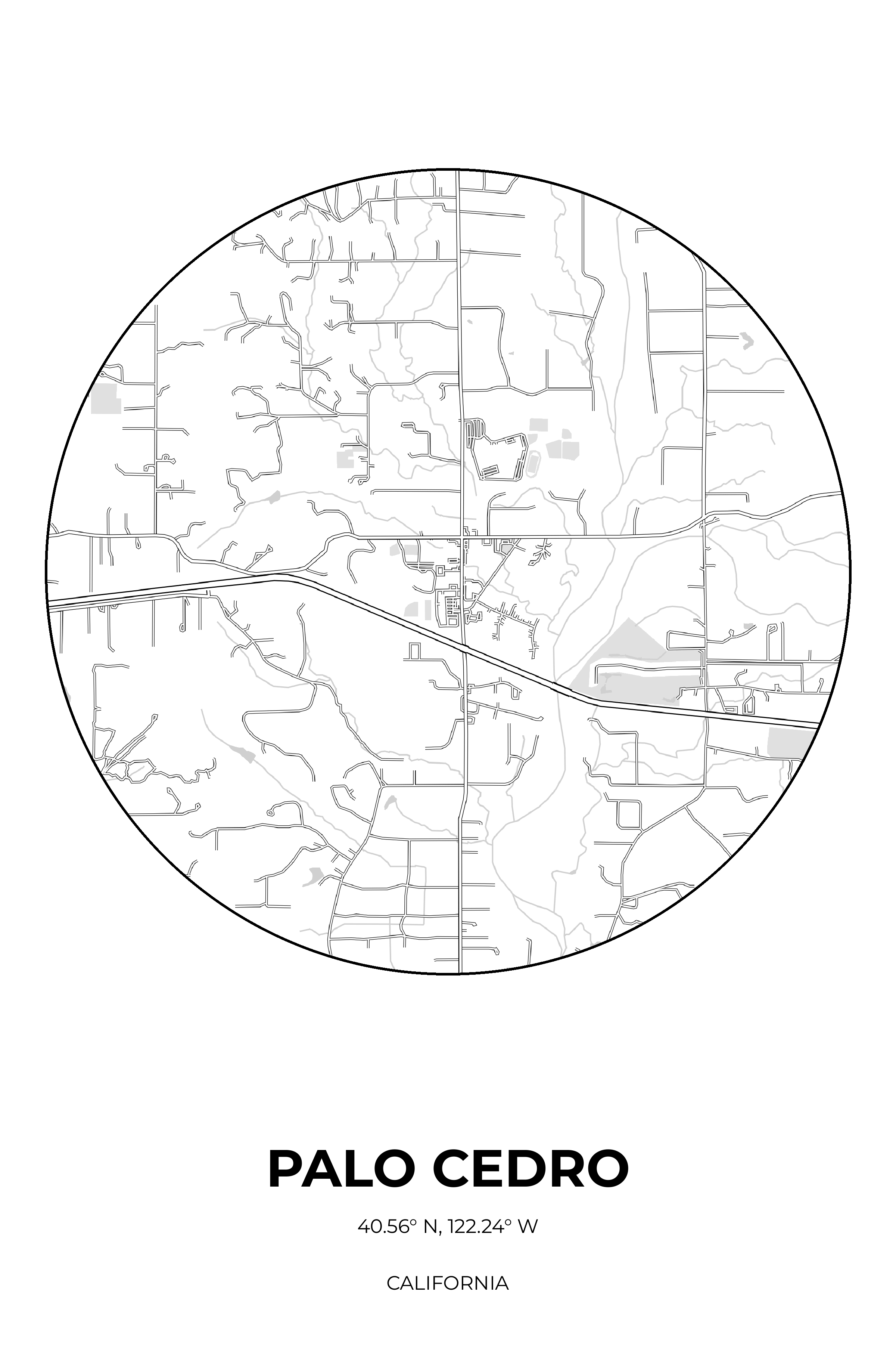 Palo Cedro, California Monochrome circle map