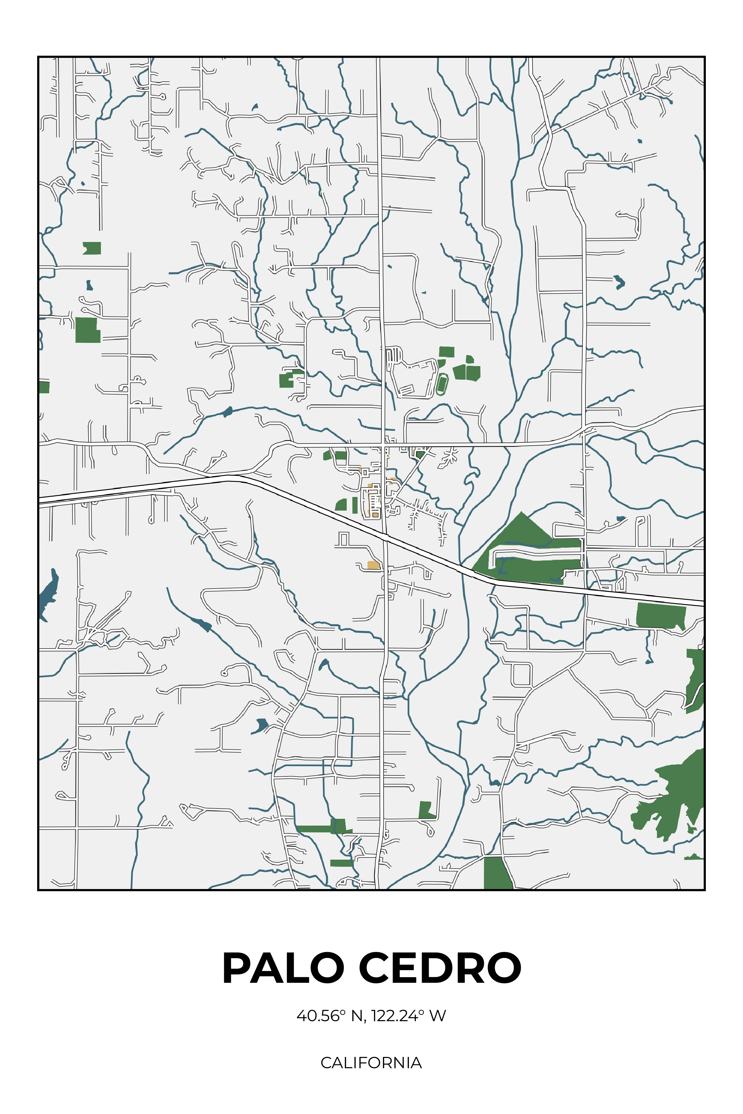 Palo Cedro, California Detailed street map poster