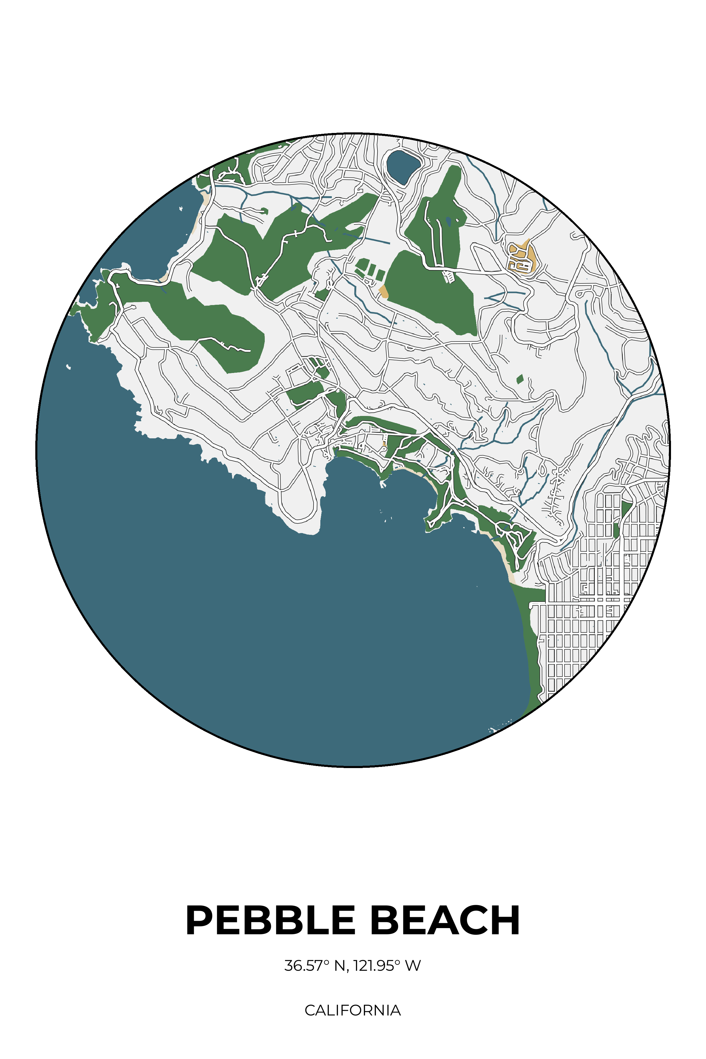 Pebble Beach, California Detailed circle map