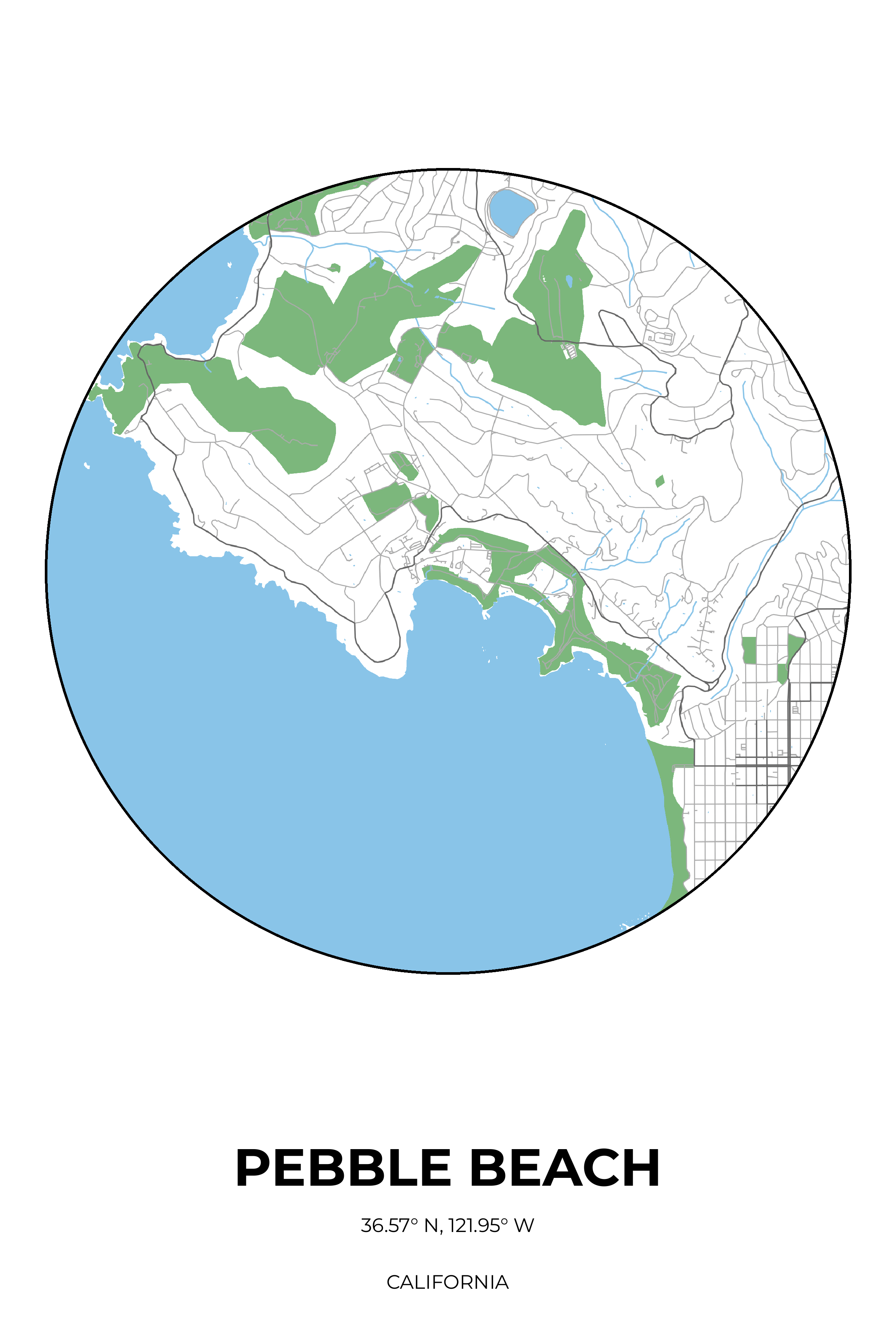 Pebble Beach, California Simple circle map