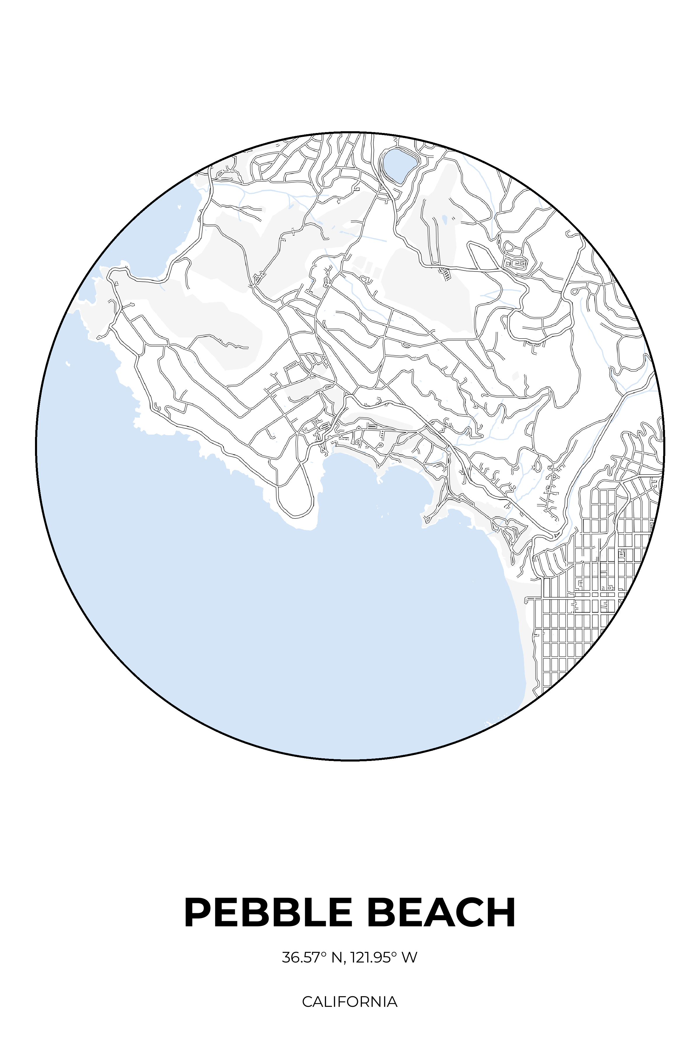 Pebble Beach, California Winter circle map