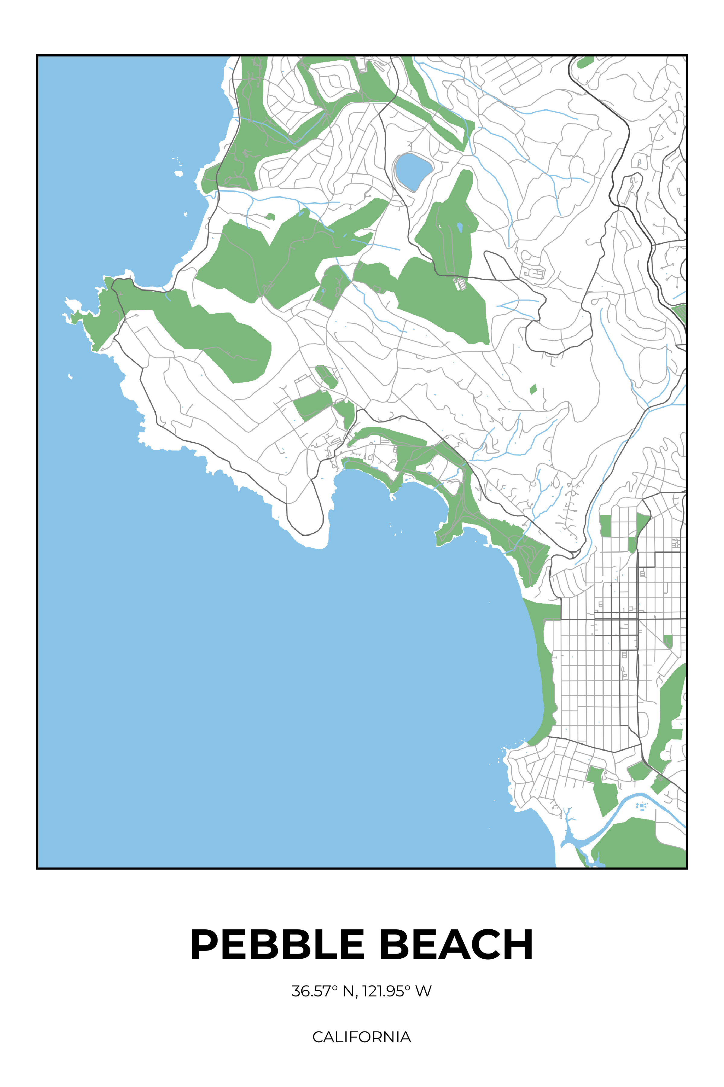 Pebble Beach, California Simple street map poster