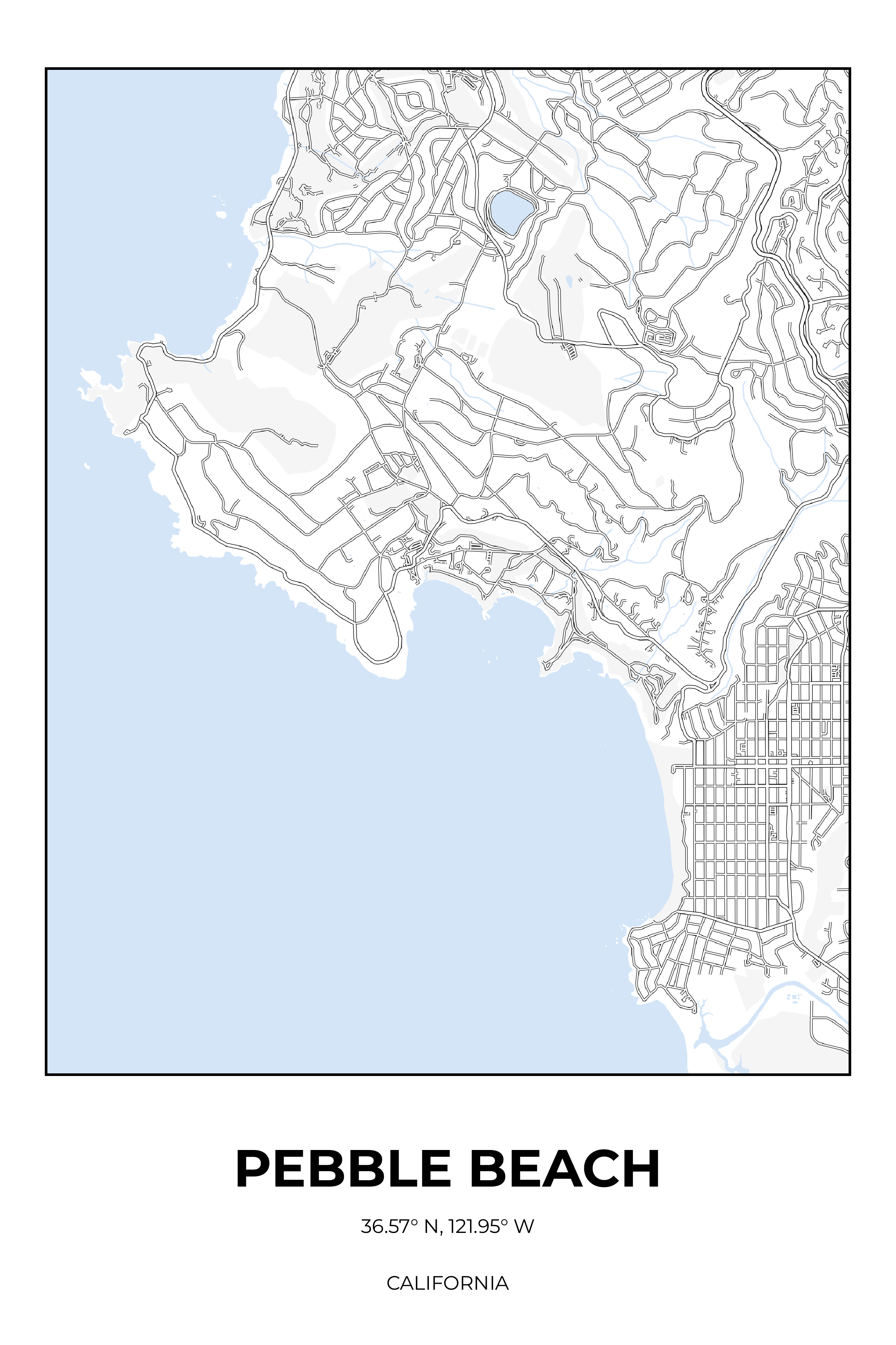 Pebble Beach, California Winter street map poster