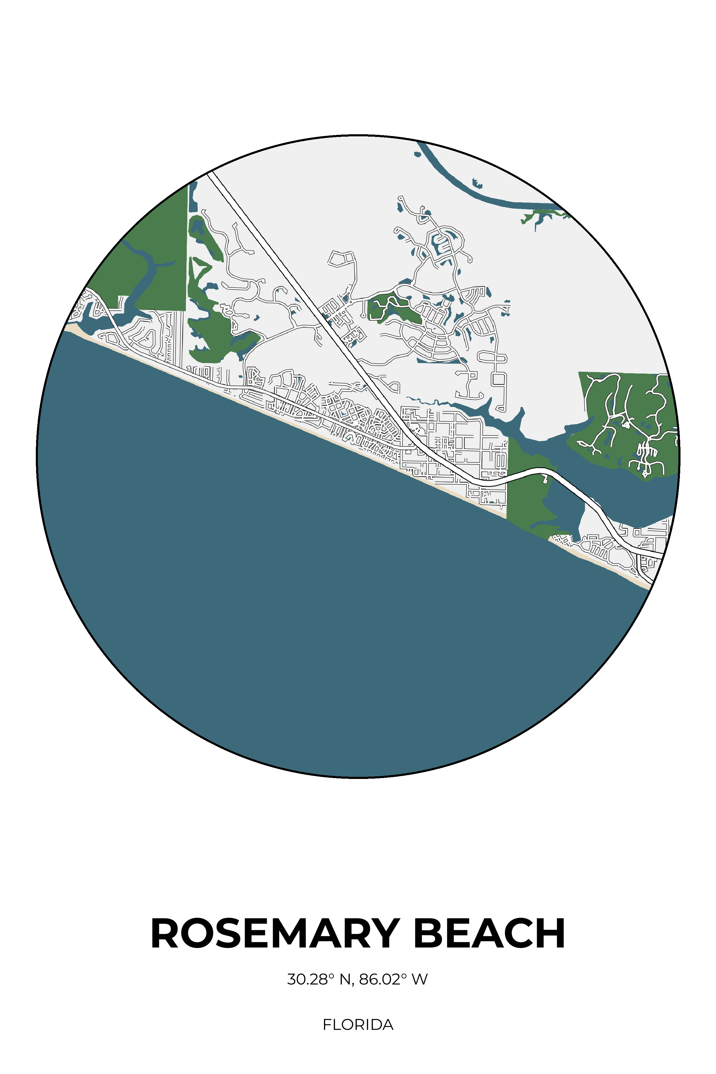 Rosemary Beach Florida Detailed Circle Map