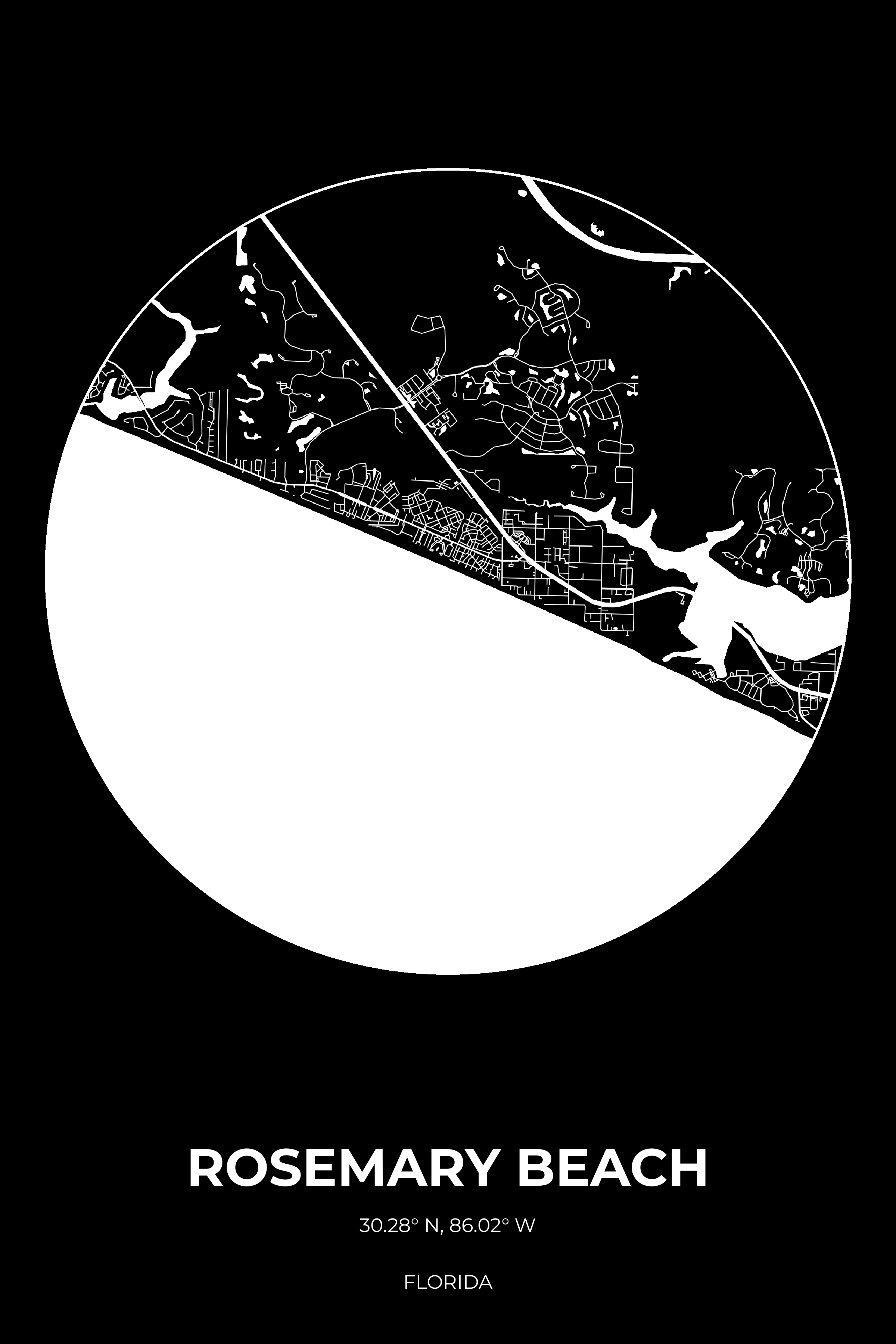 Rosemary Beach Florida Inverse Circle Map