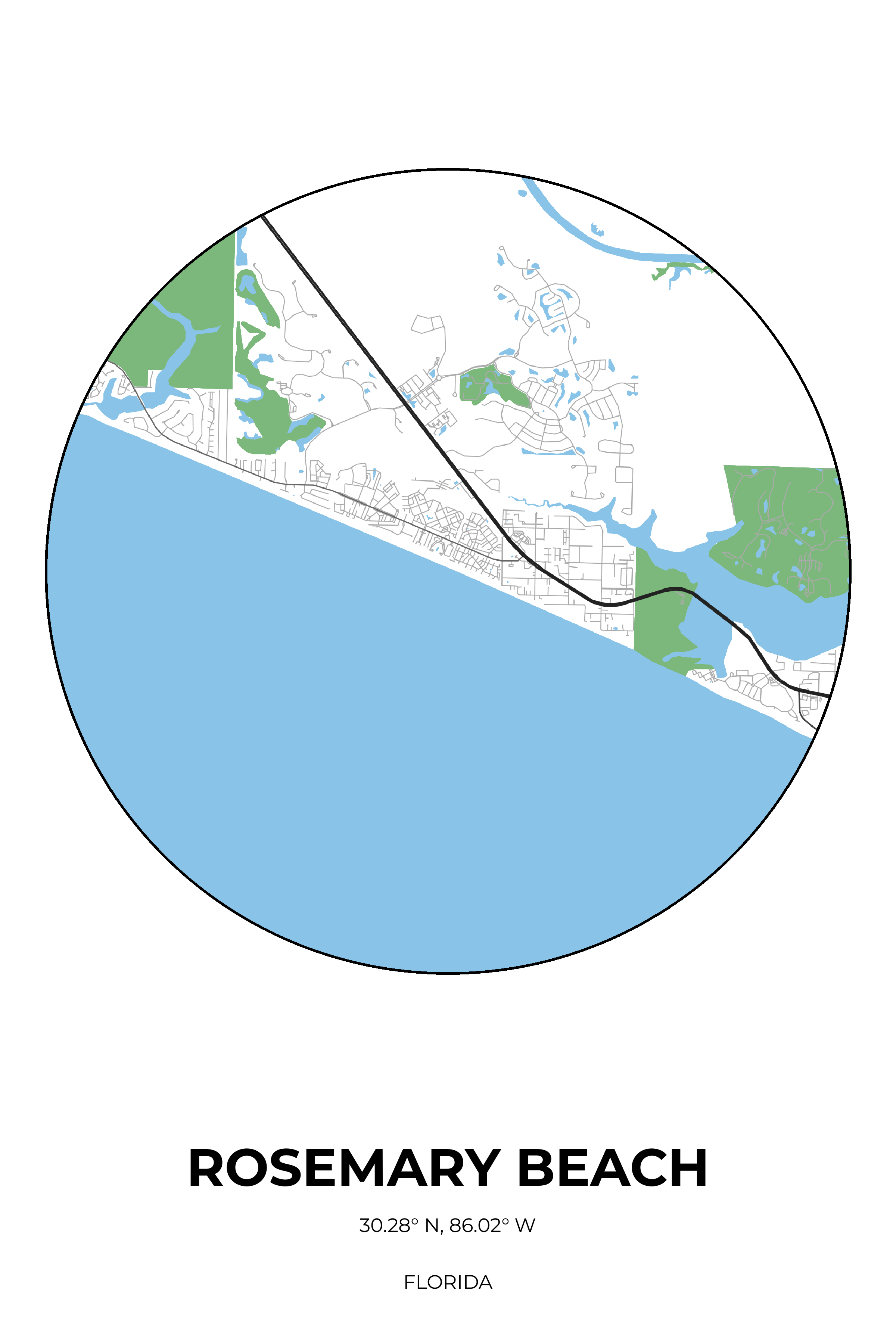 Rosemary Beach Florida Simple Circle Map