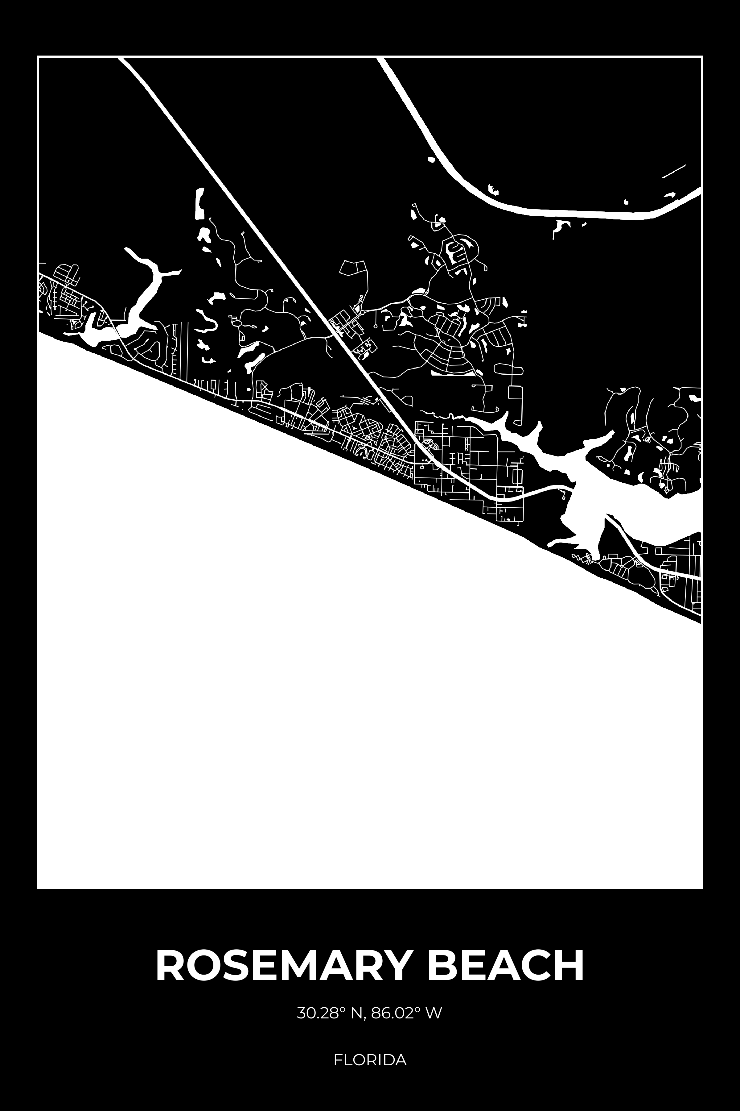 Rosemary Beach Florida Inverse Rectangle Map