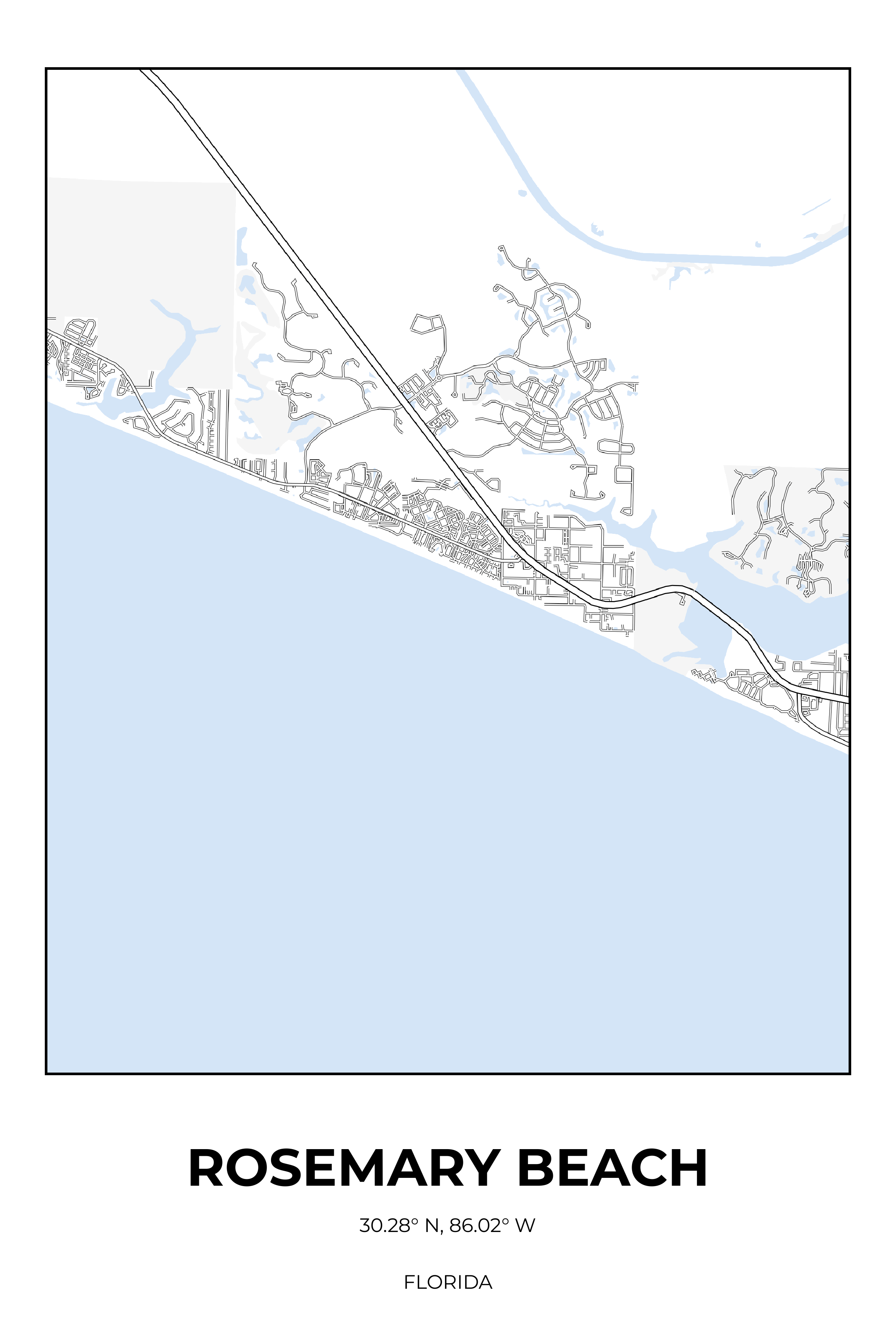 Rosemary Beach Florida Winter Rectangle Map