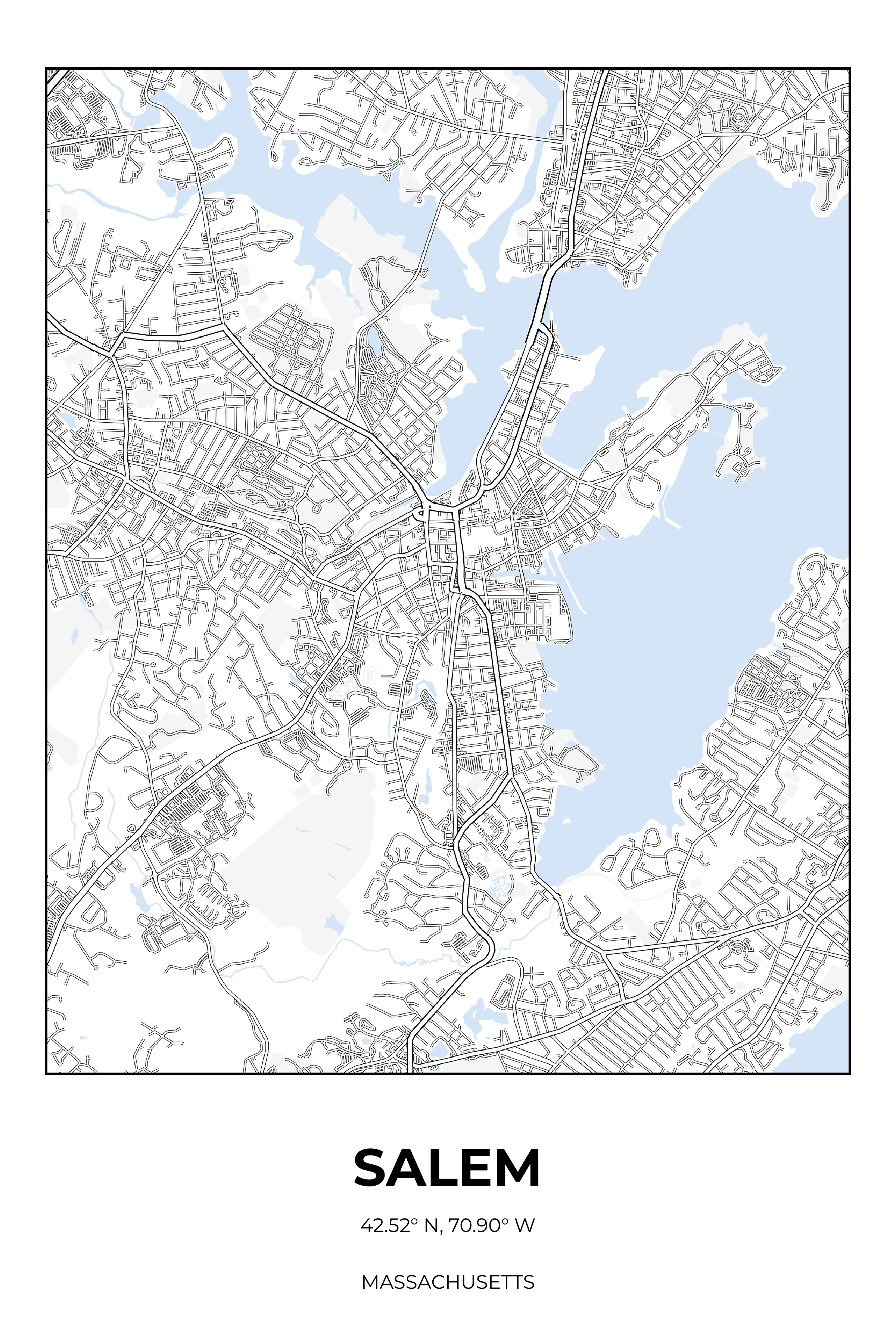 Salem, Massachusetts Winter street map poster