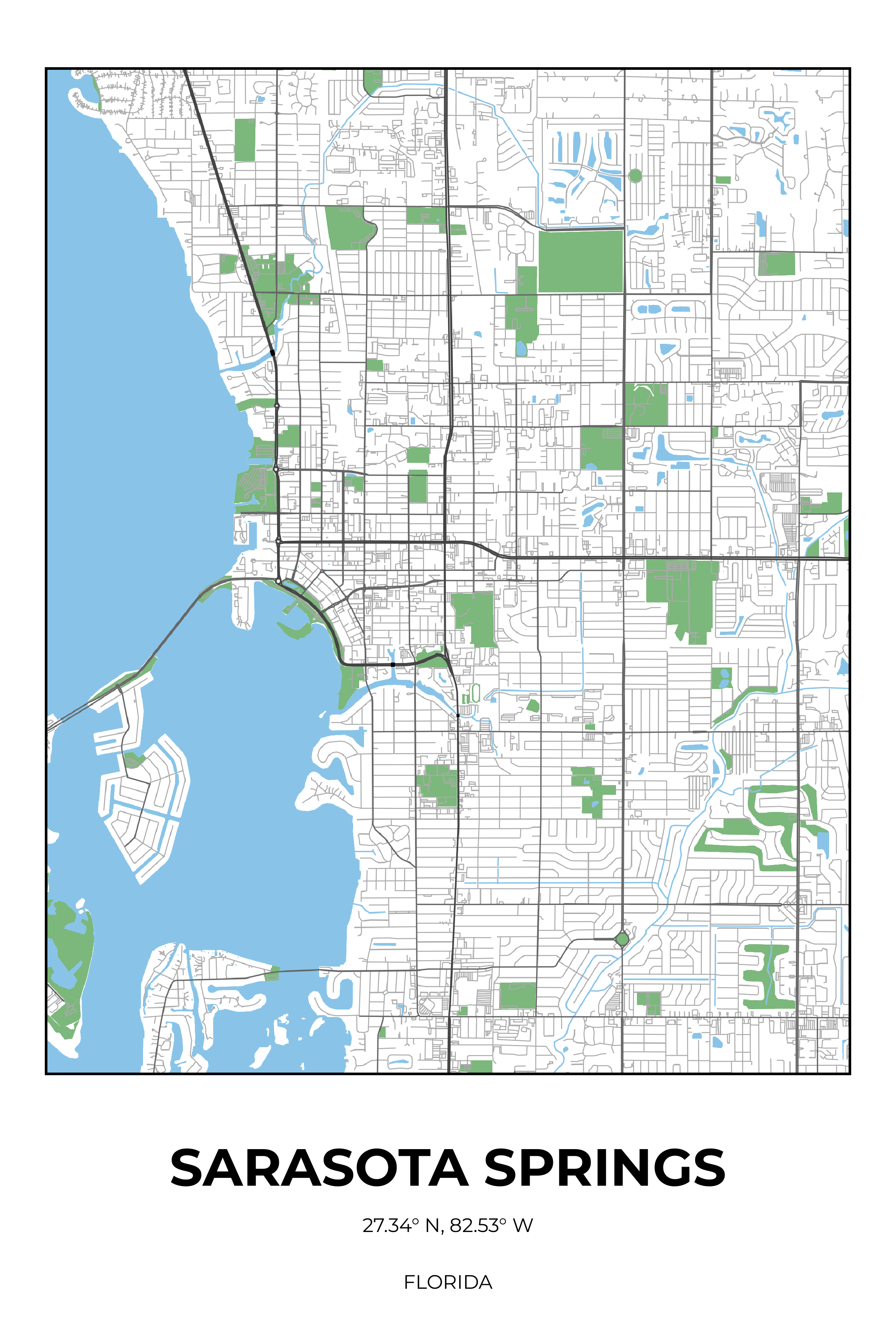 Sarasota Springs Florida Simple Rectangle Map