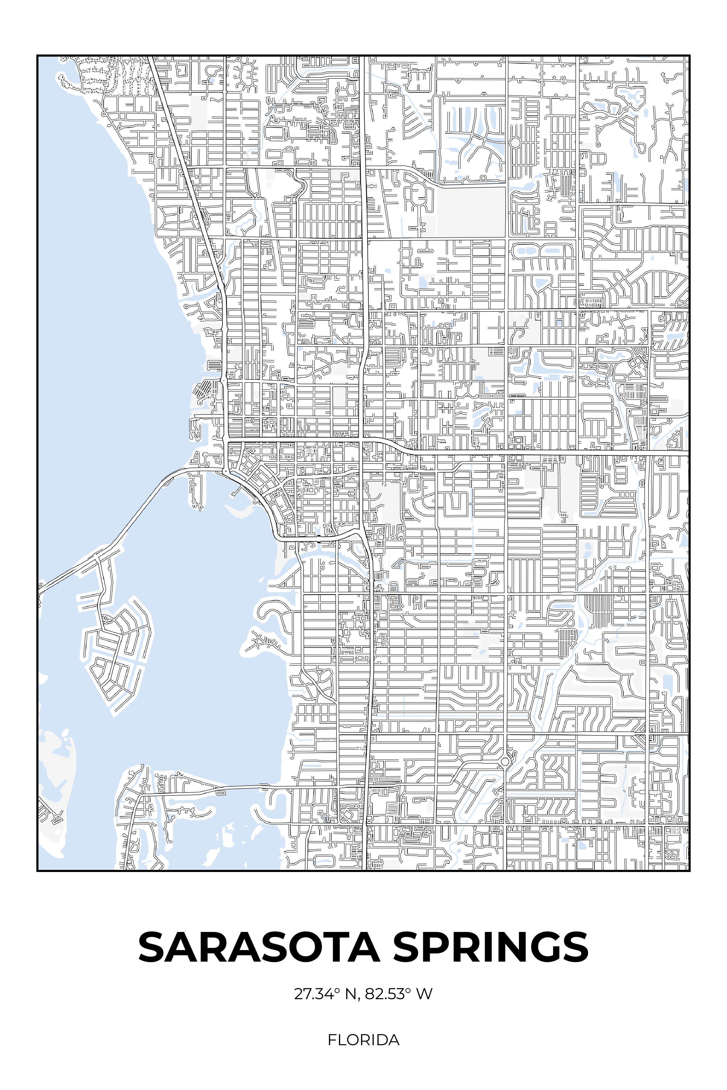 Sarasota Springs, Florida Winter street map poster