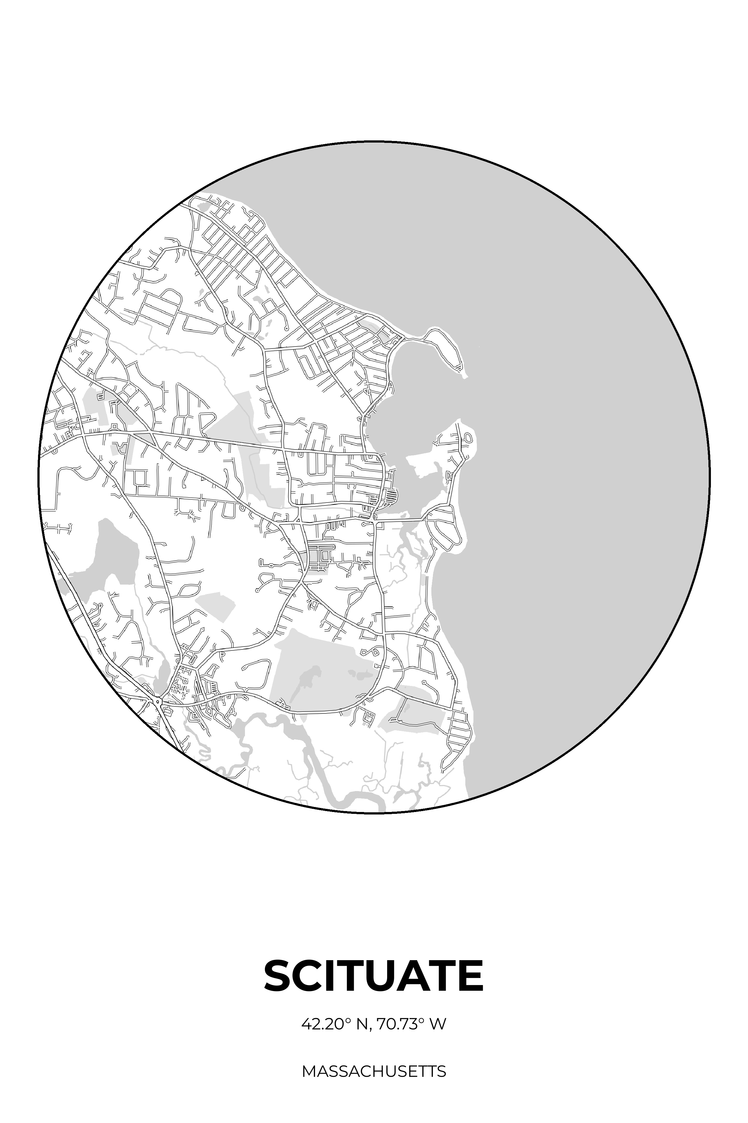 Scituate, Massachusetts Monochrome circle map