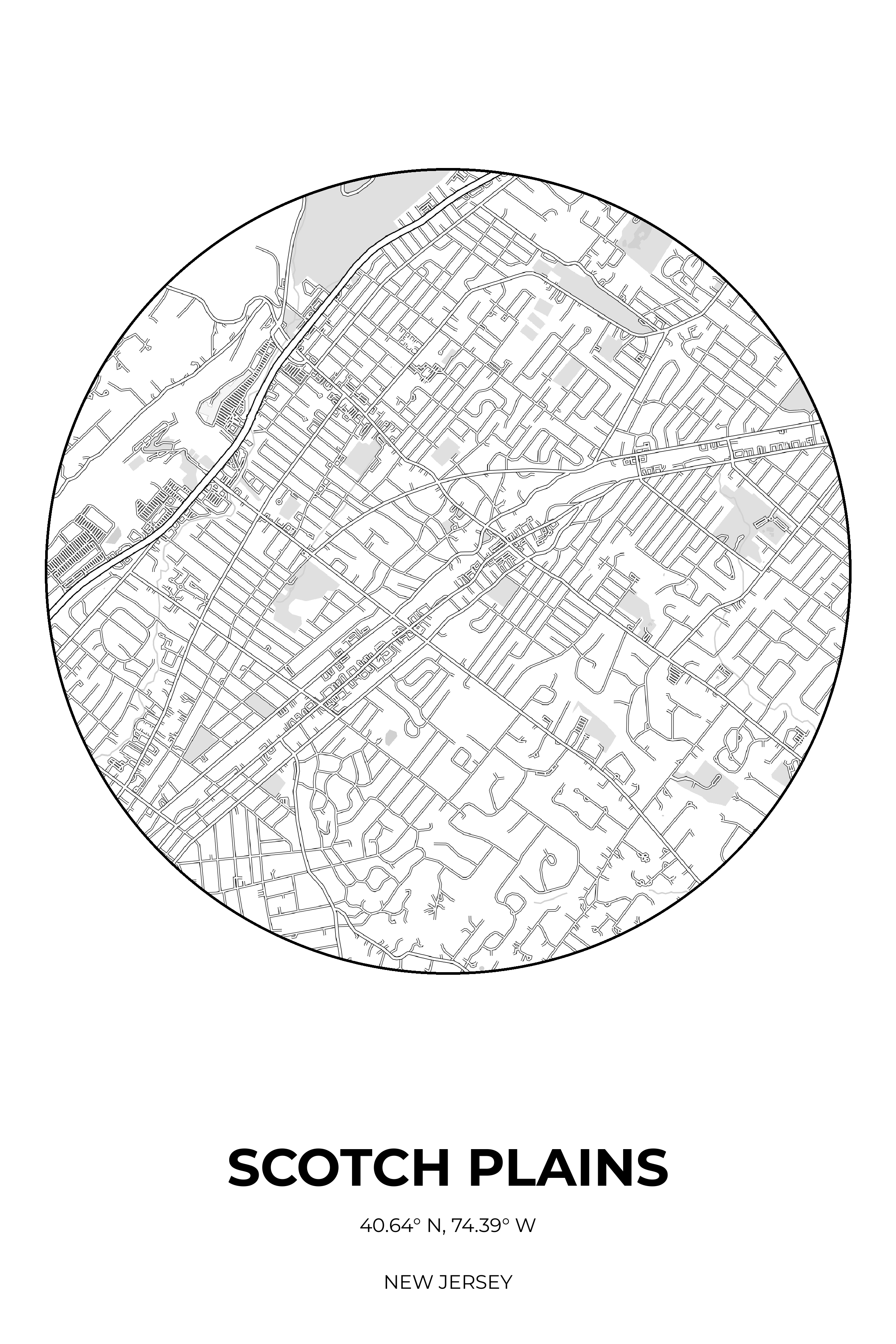 Scotch Plains, New Jersey Monochrome circle map