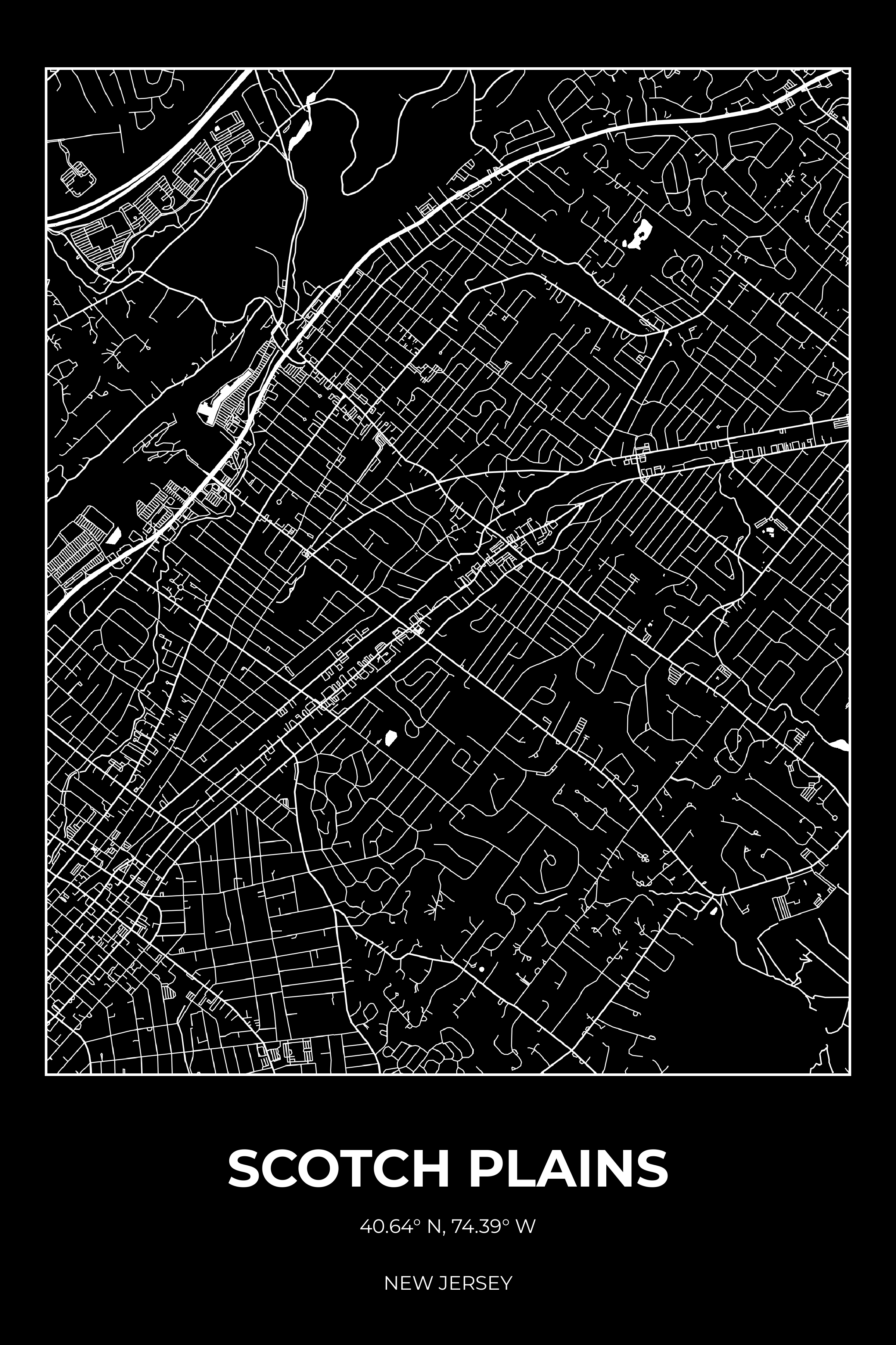 Scotch Plains, New Jersey Inverse street map poster