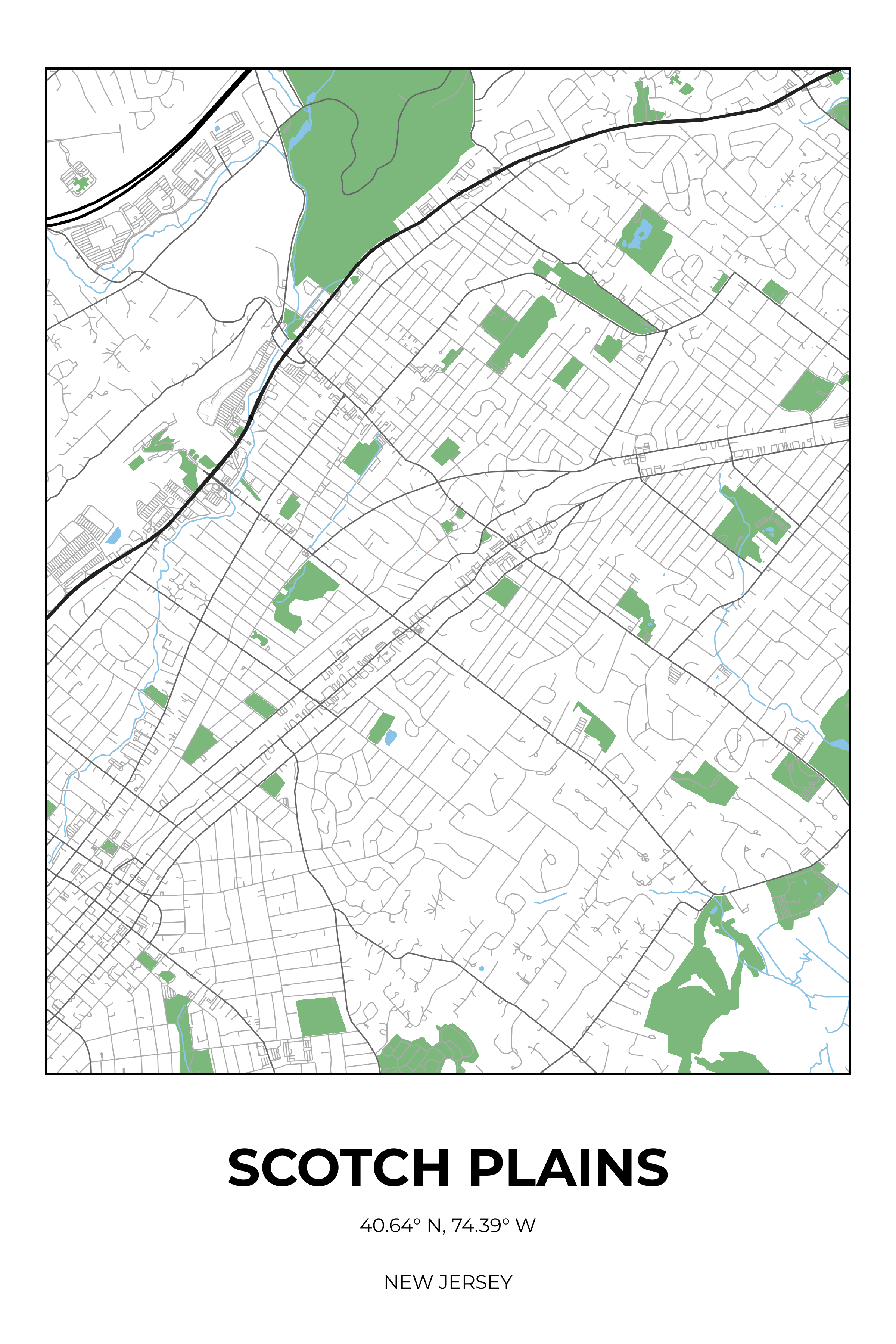 Scotch Plains, New Jersey Simple street map poster