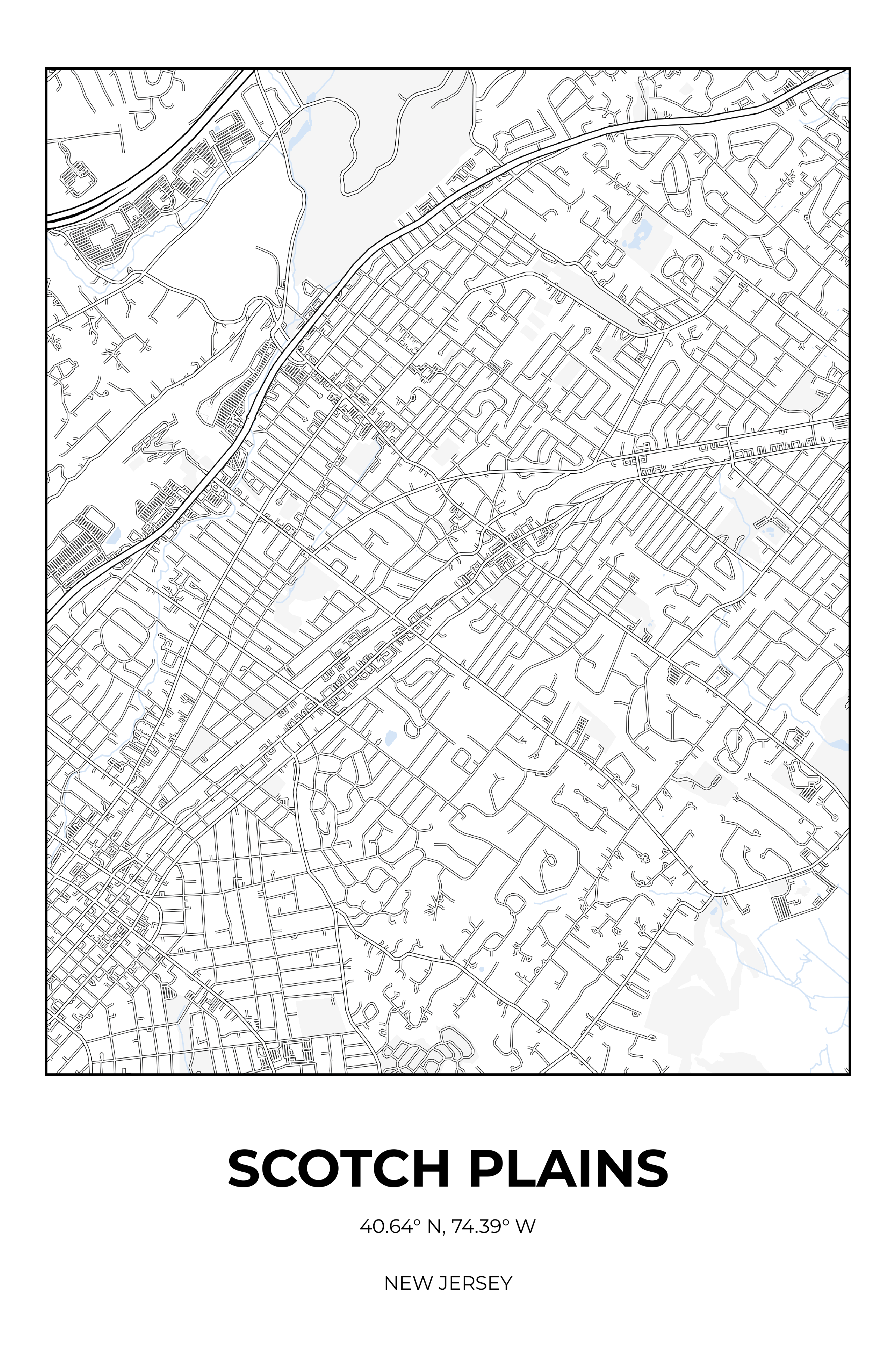Scotch Plains, New Jersey Winter street map poster