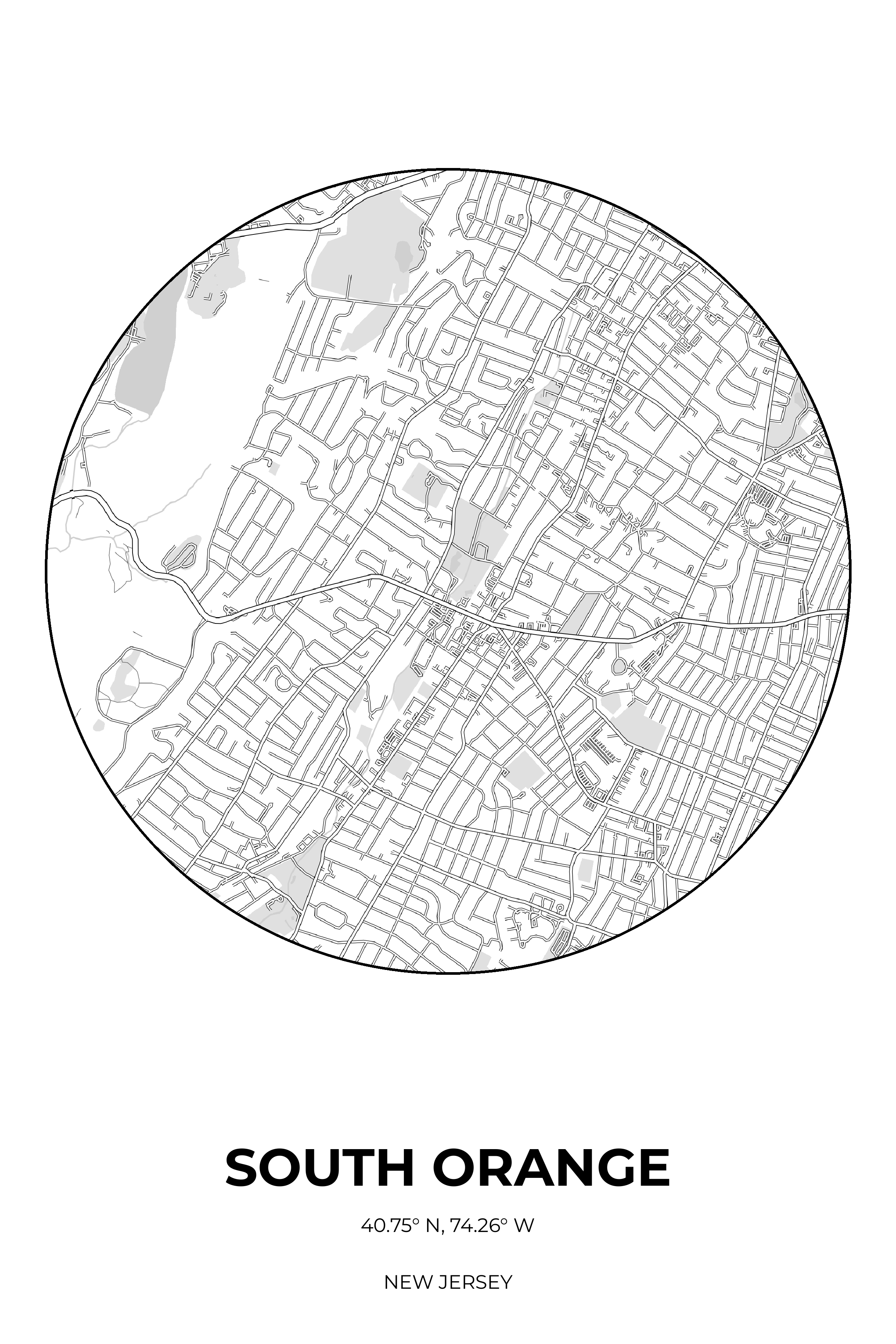 South Orange, New Jersey Monochrome circle map