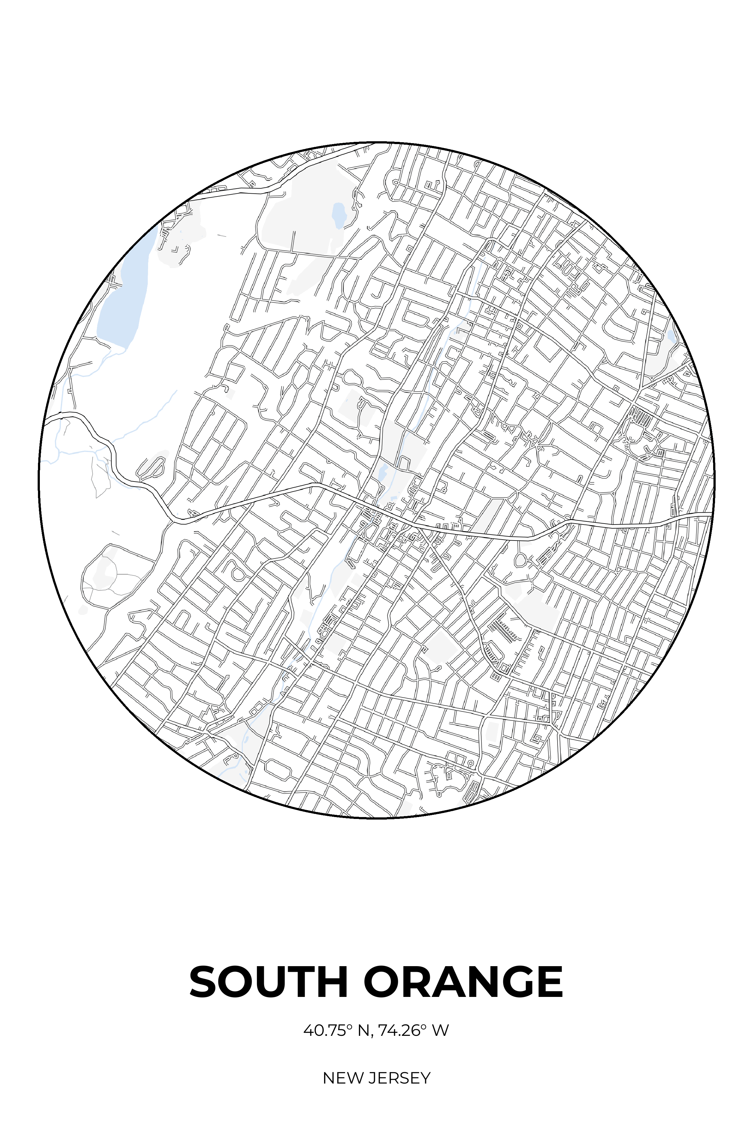 South Orange, New Jersey Winter circle map