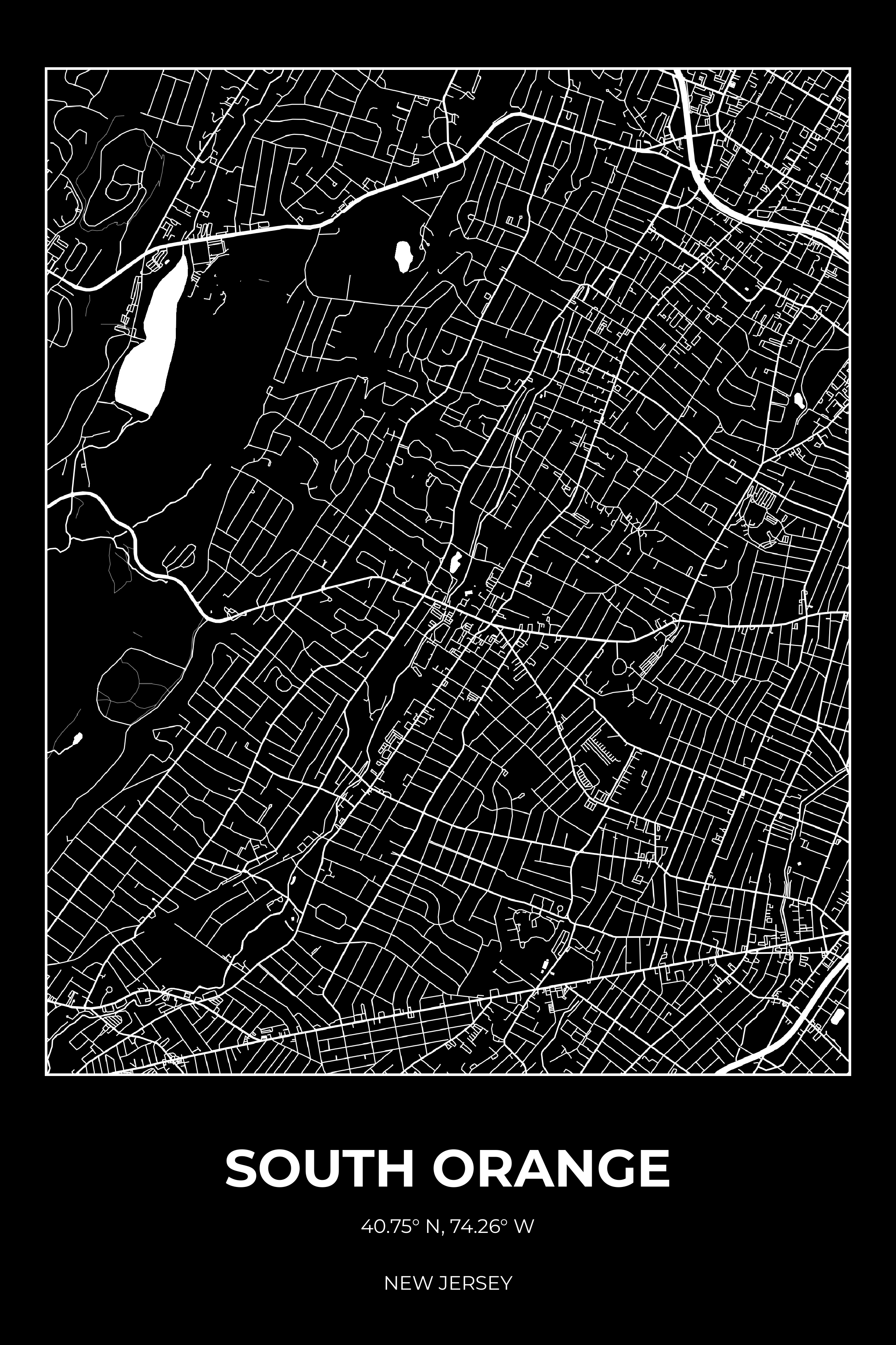 South Orange, New Jersey Inverse street map poster