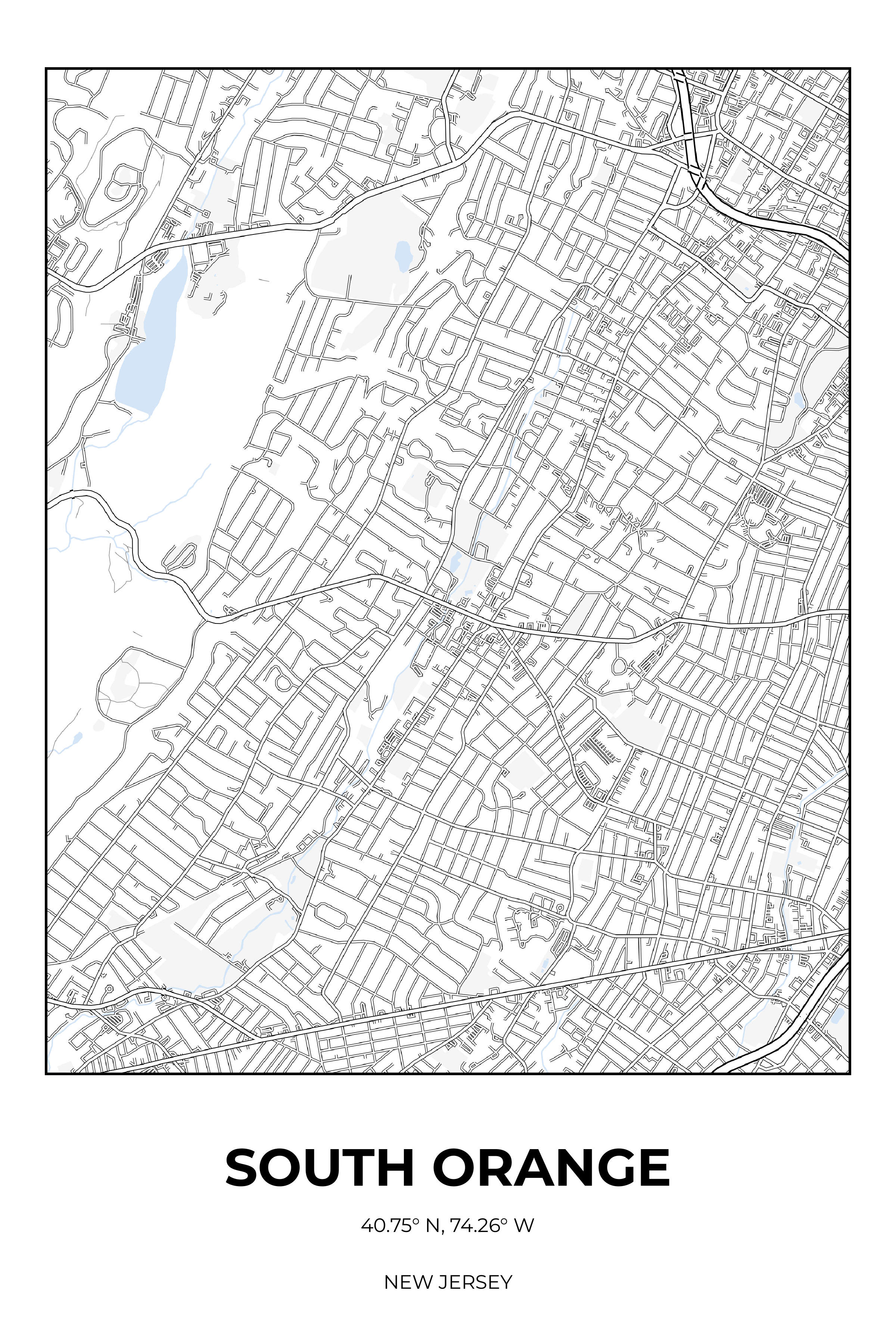 South Orange, New Jersey Winter street map poster