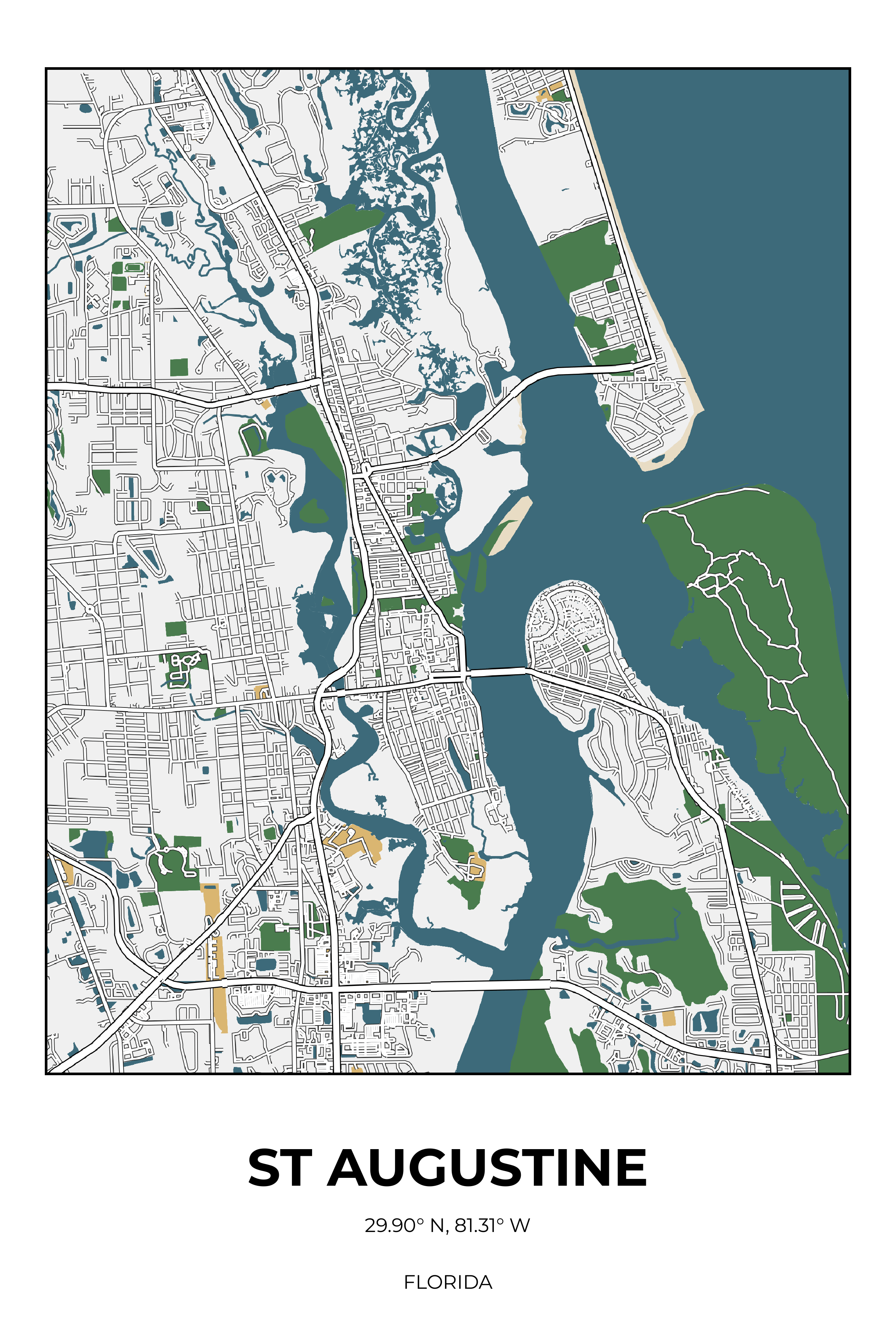 St Augustine Florida Detailed Rectangle Map