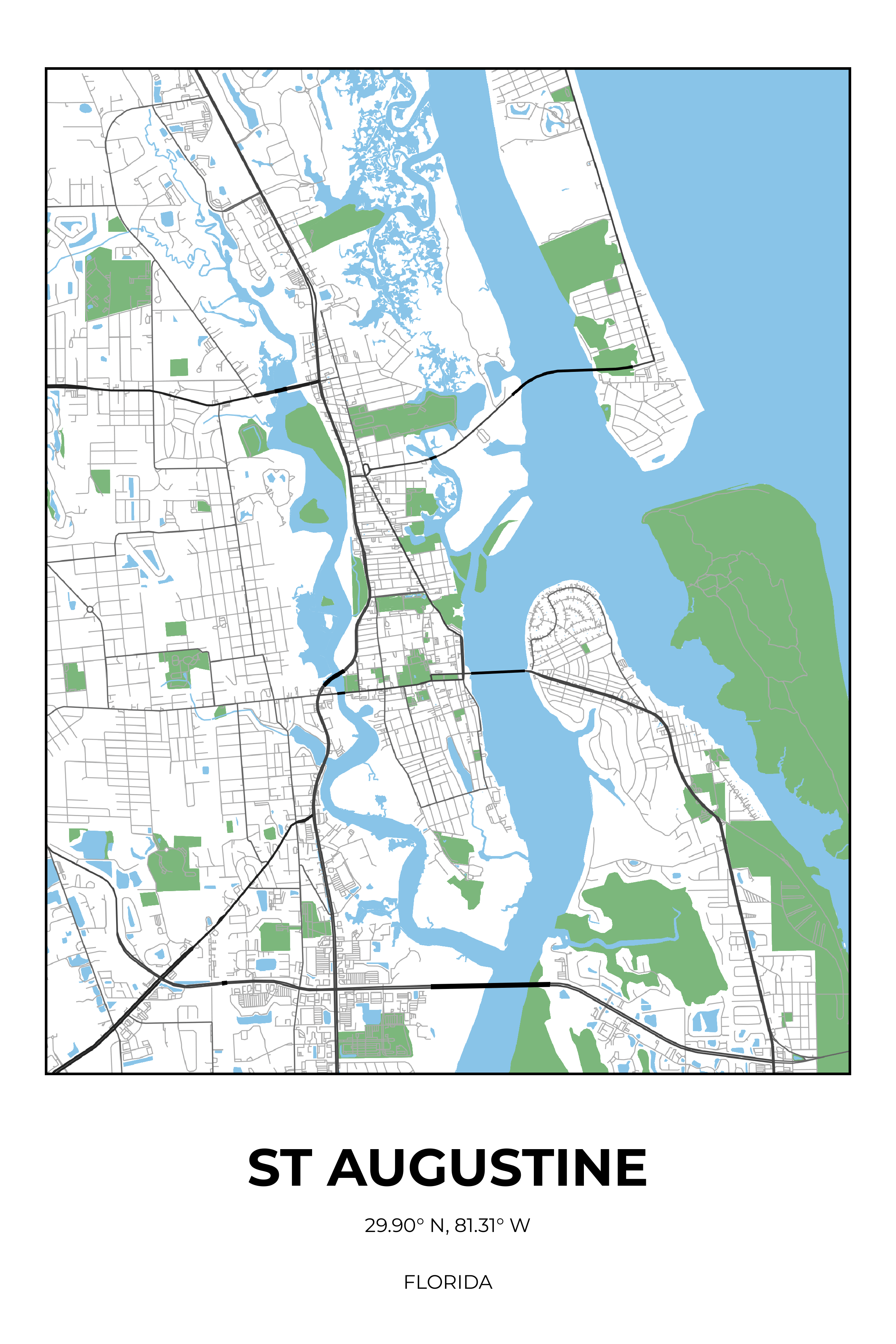 St Augustine Florida Simple Rectangle Map