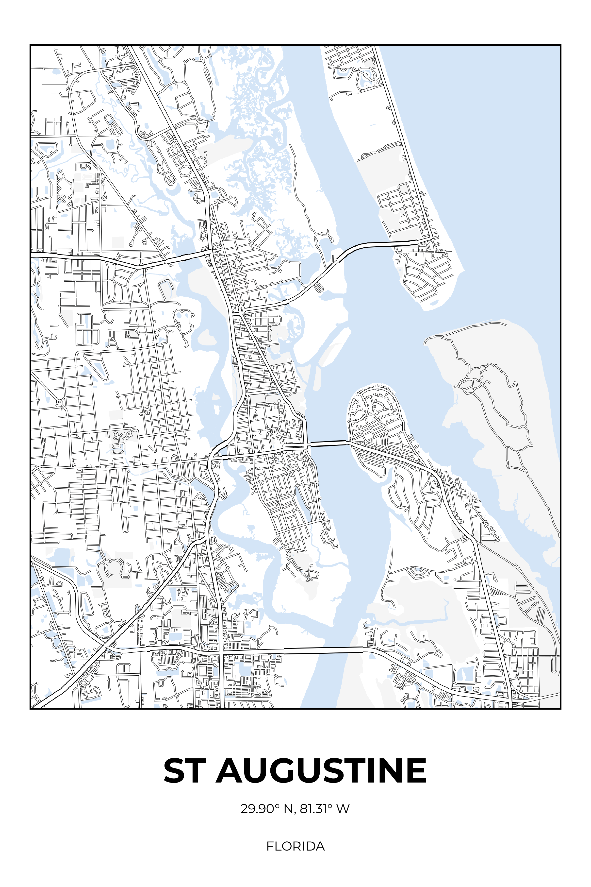 St Augustine Florida Winter Rectangle Map