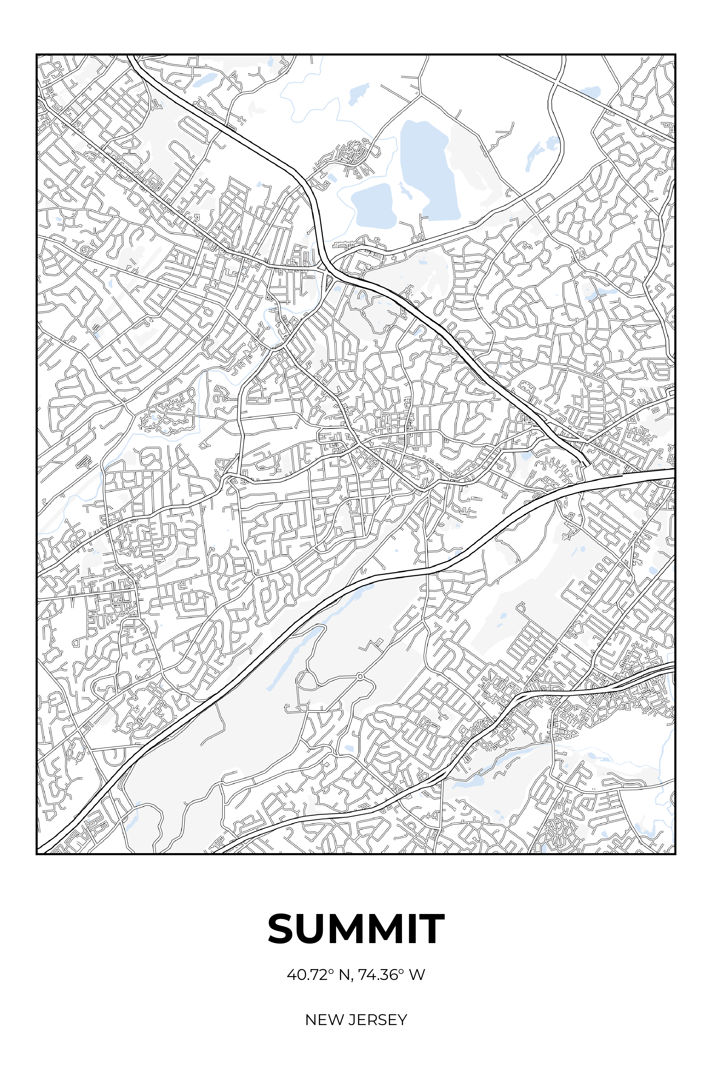 Summit, New Jersey Winter street map poster