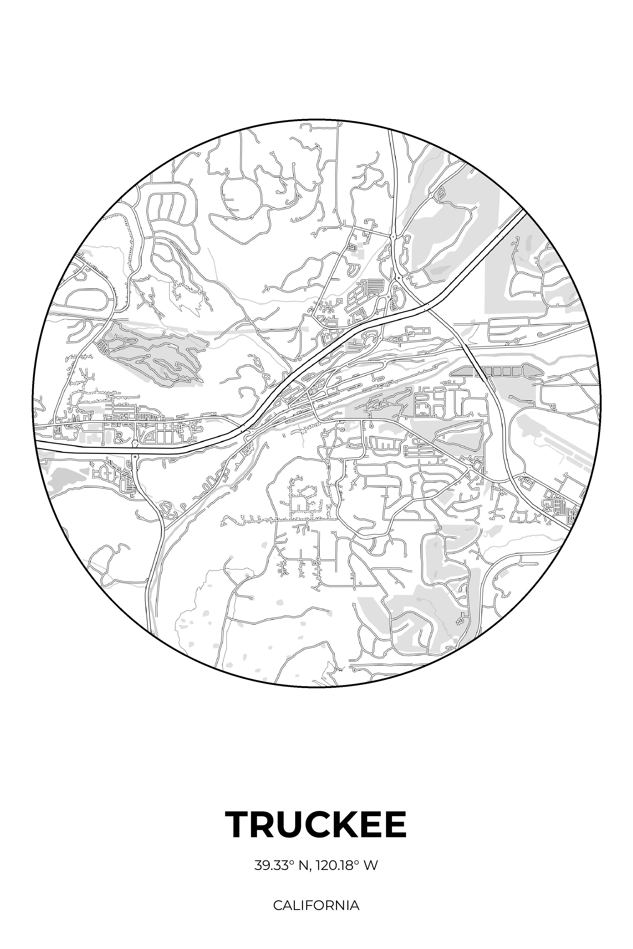 Truckee, California Monochrome circle map