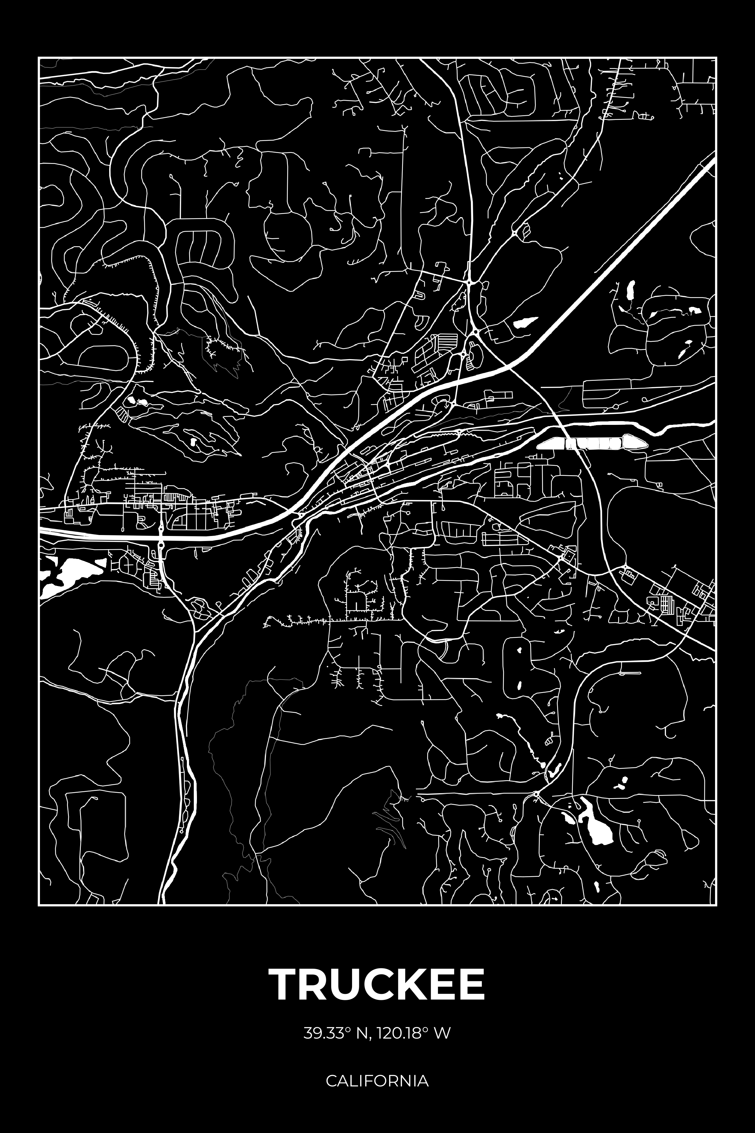 Truckee, California Inverse street map poster